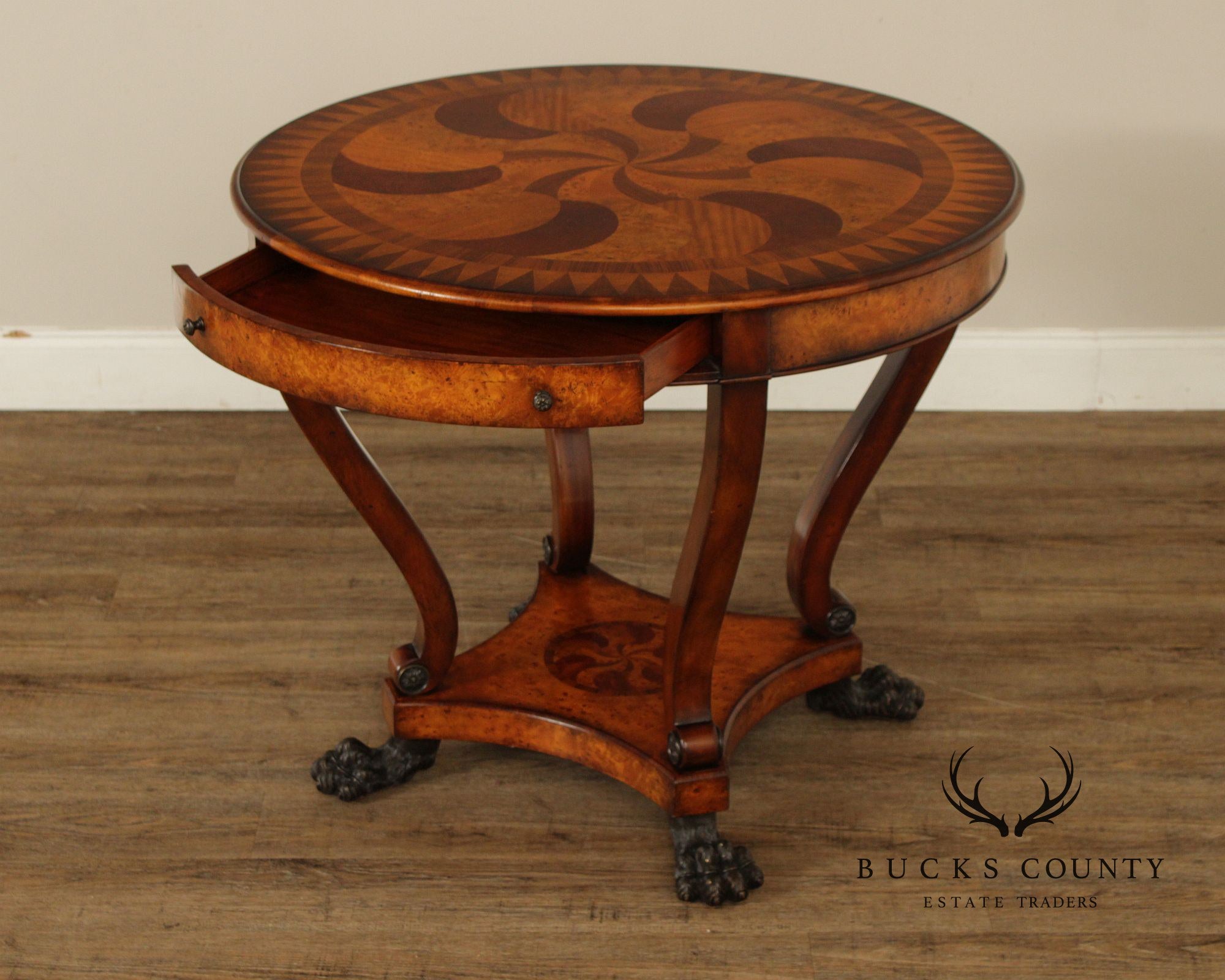 Theodore Alexander Round Inlaid Burlwood Center Table