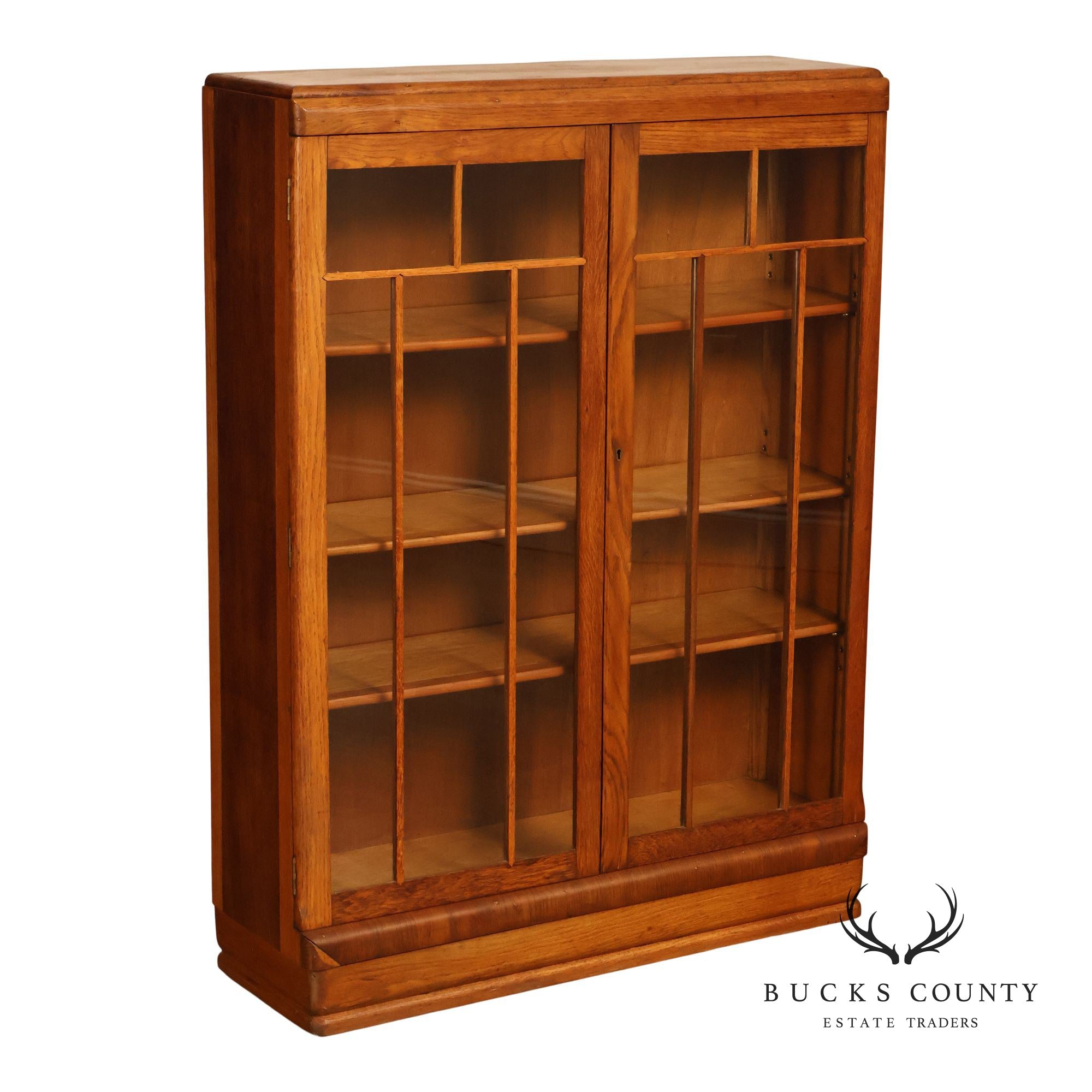 Antique Arts And Crafts Glass Door Oak Bookcase