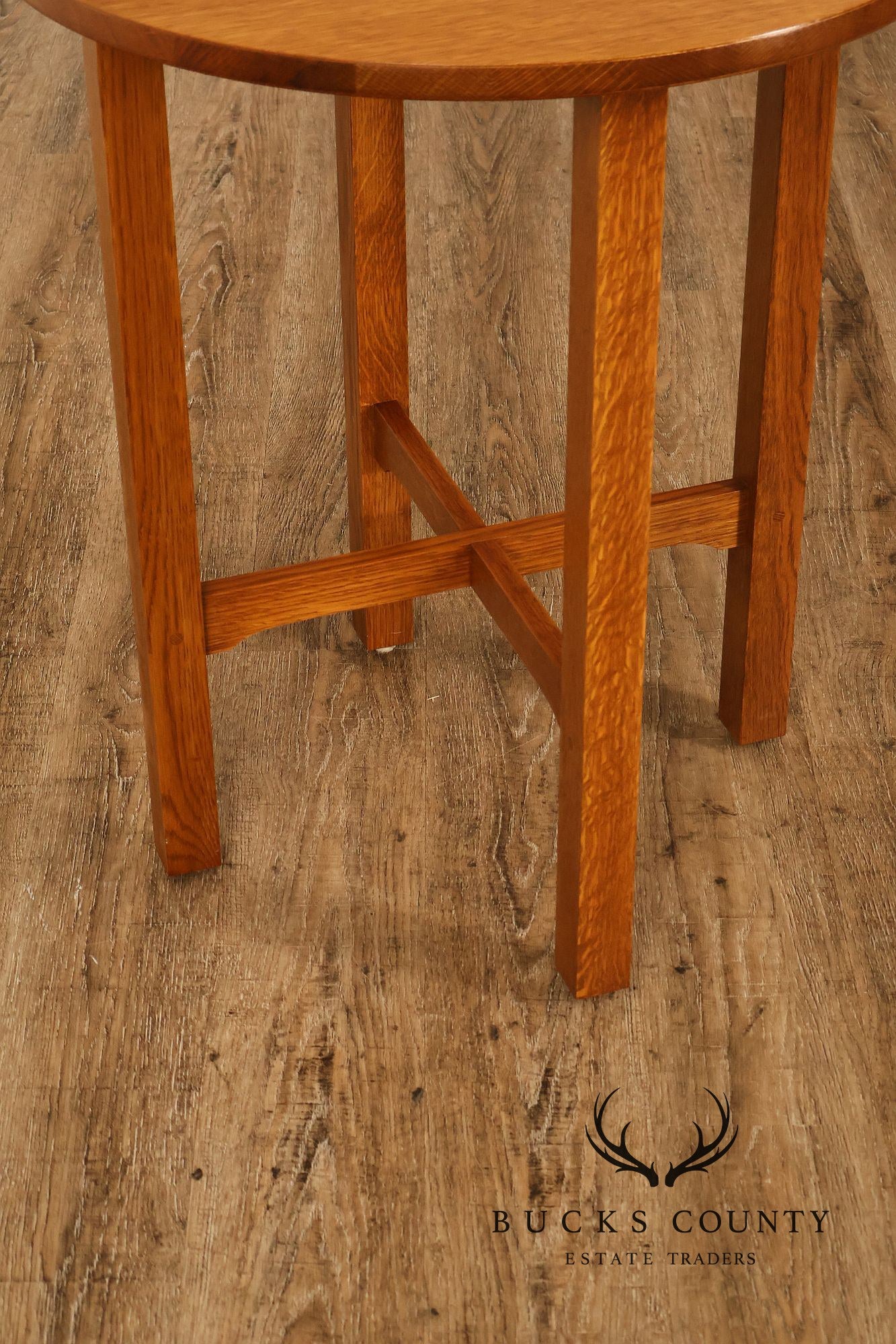 Stickley Mission Ellis Inlaid Round Oak Side Table