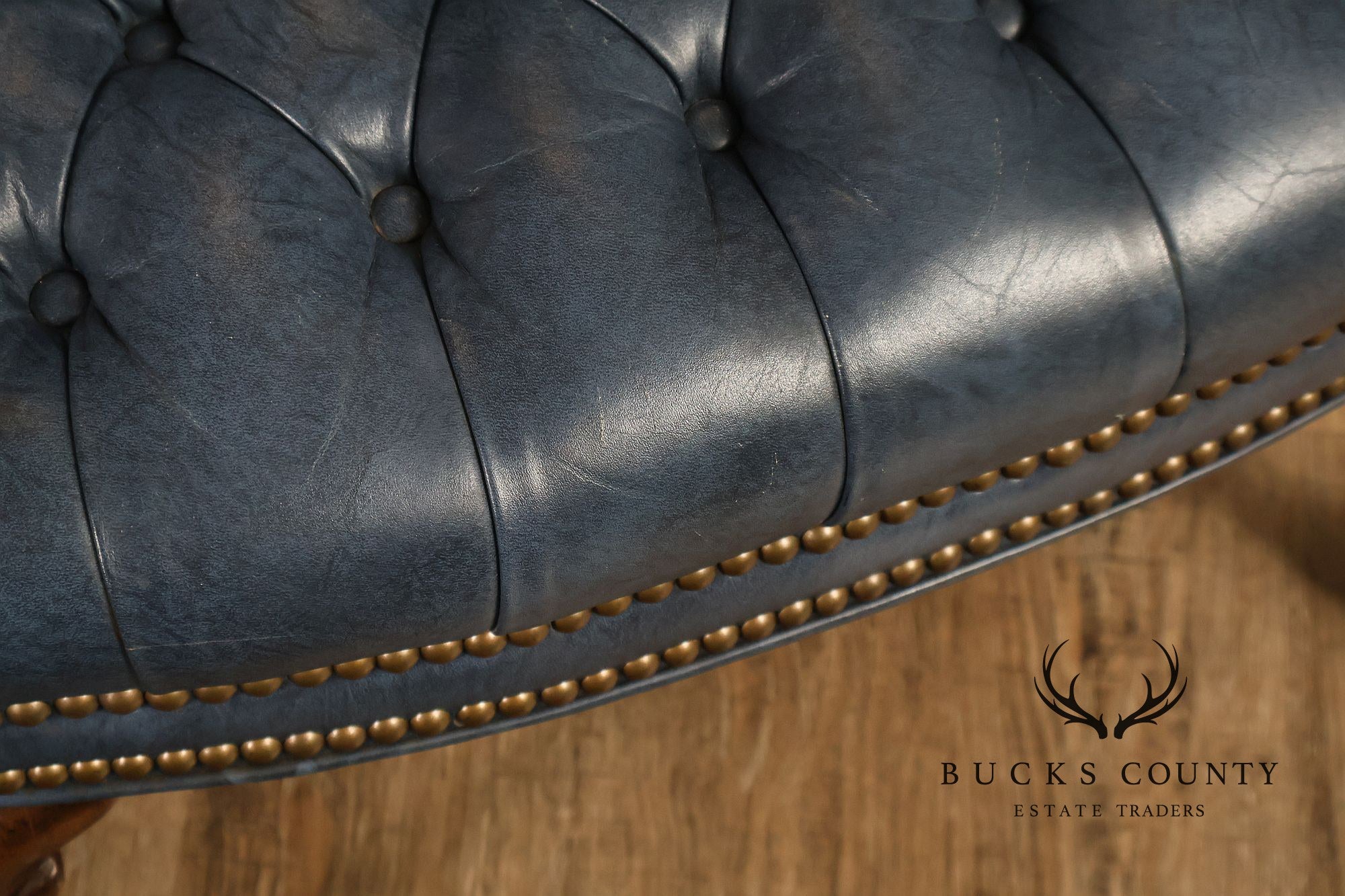 Ethan Allen Queen Anne Style Pair of Tufted Leather Library Armchairs