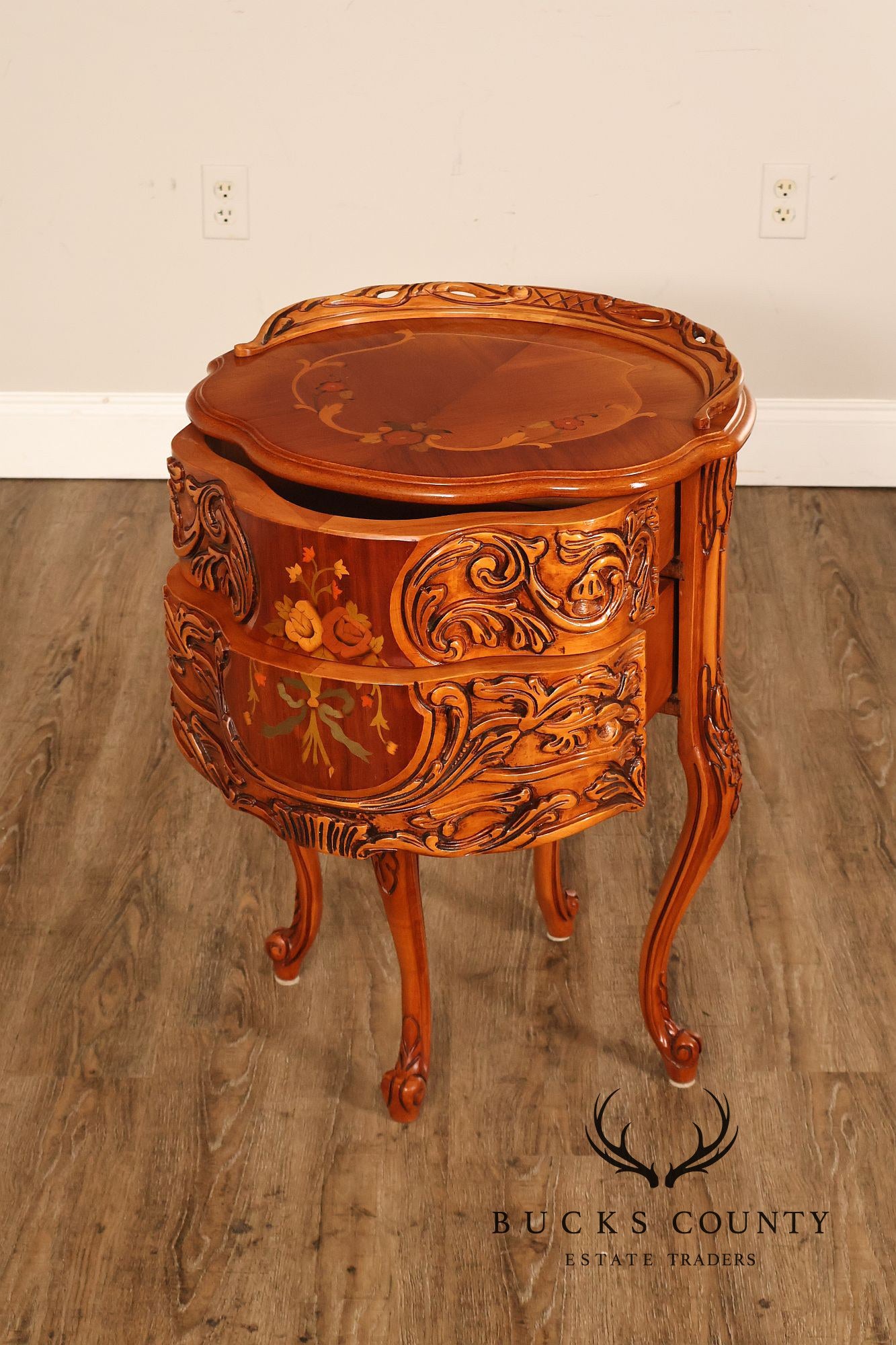 French Louis XV Style Marquetry Inlaid Nightstand