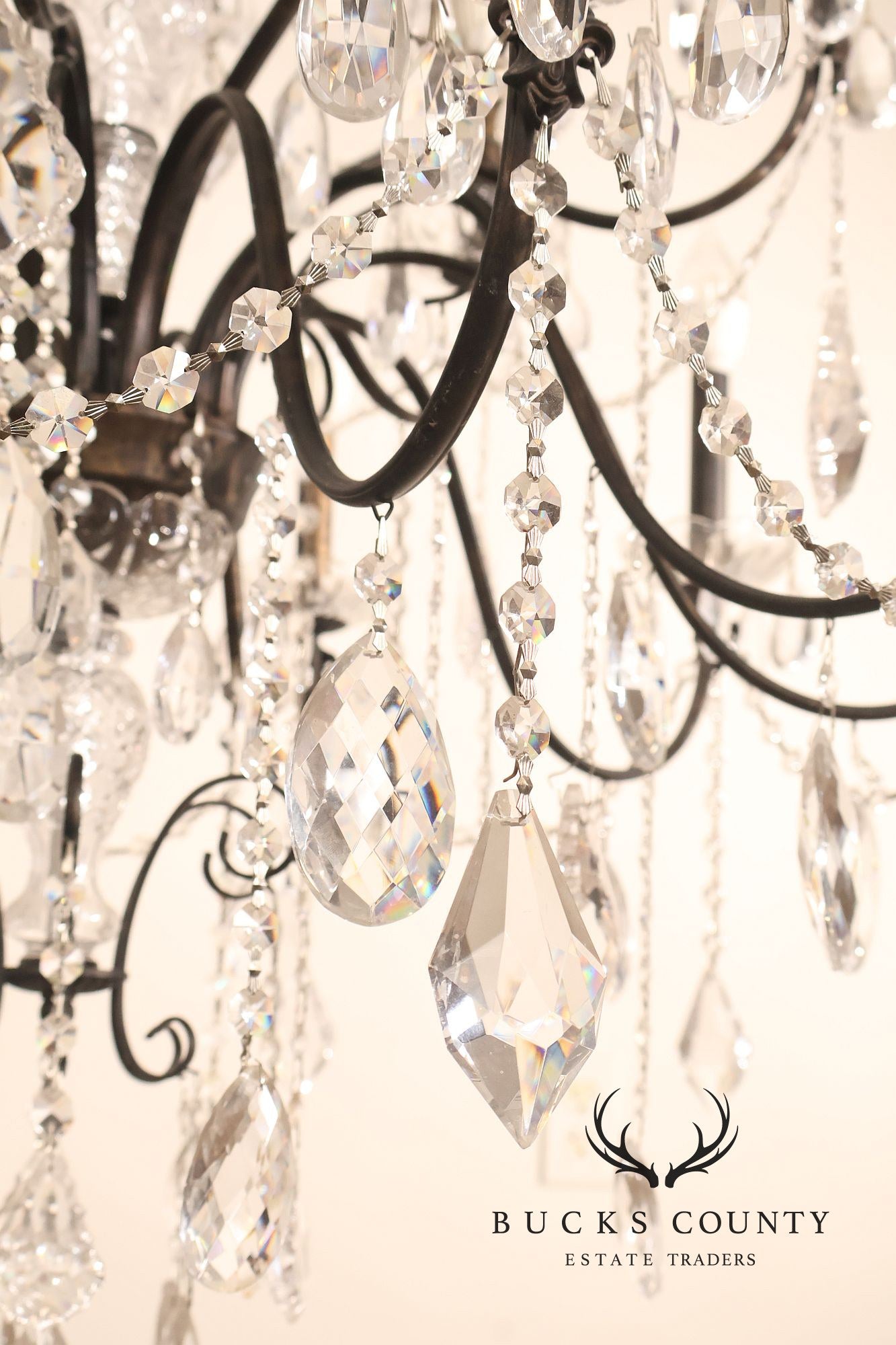 Large Twenty-Light Crystal And Wrought Iron 55" Chandelier