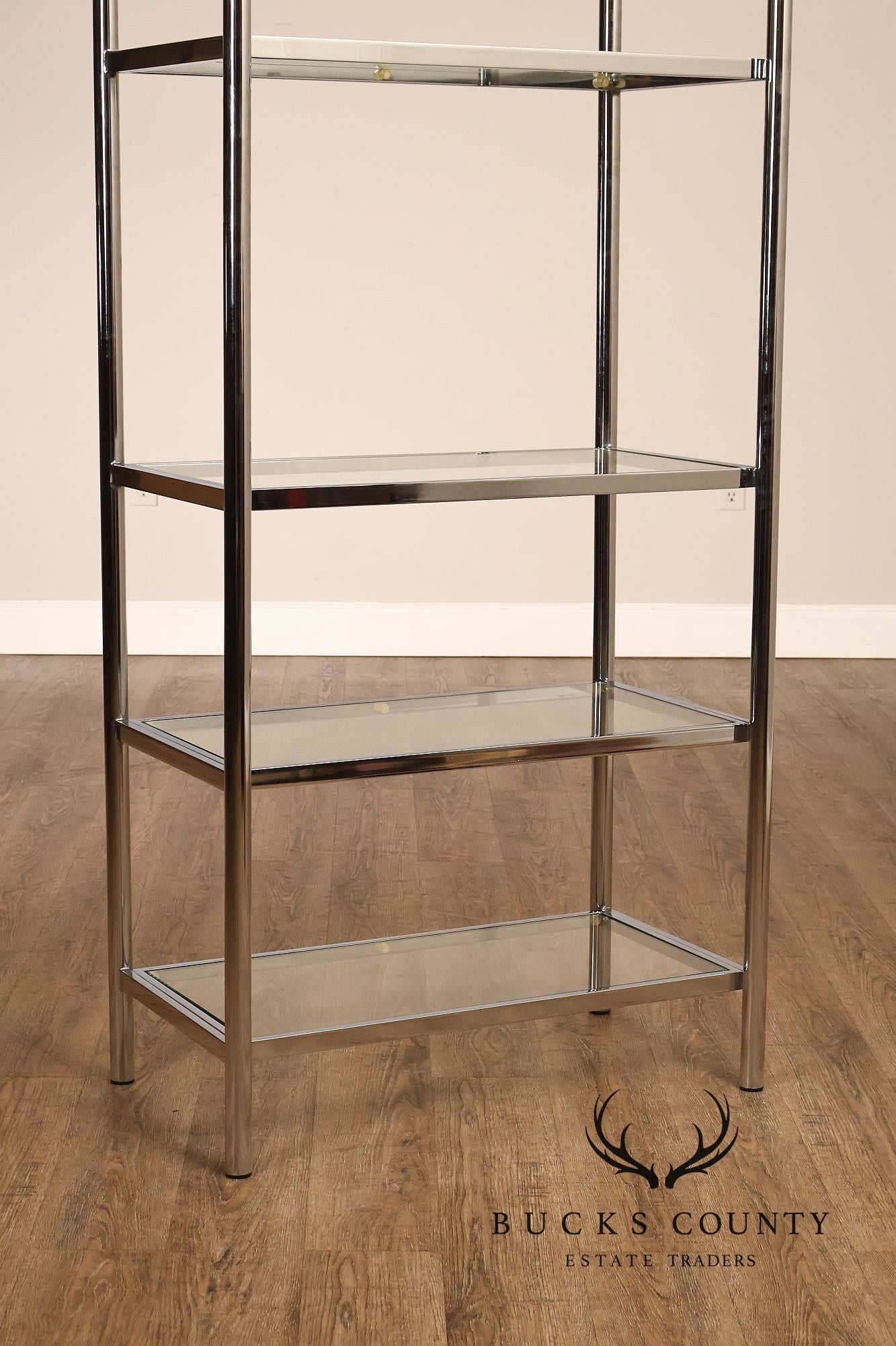 Italian Regency Style Chrome and Glass Etagere Shelf