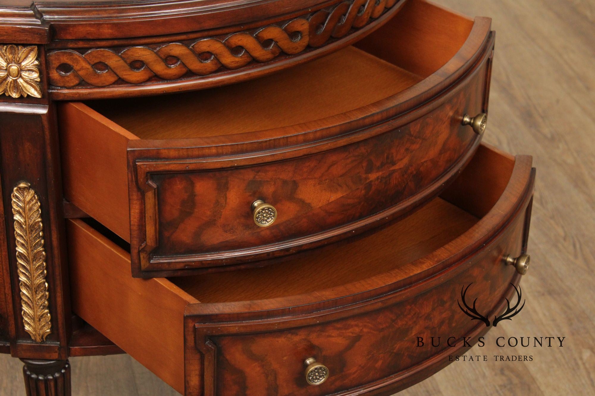 Monarch For Century Louis XVI Style Pair Of Mahogany Demilune Commodes
