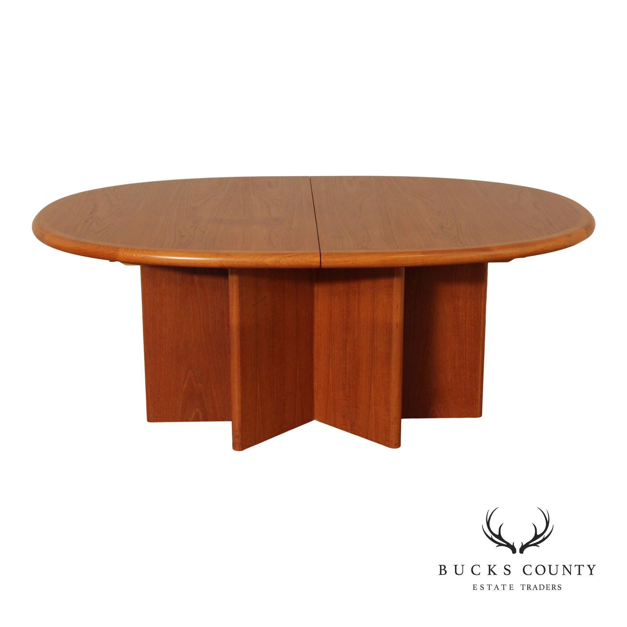 Ansager Møbler Danish Teak Pedestal Dining Table With Two Leaves