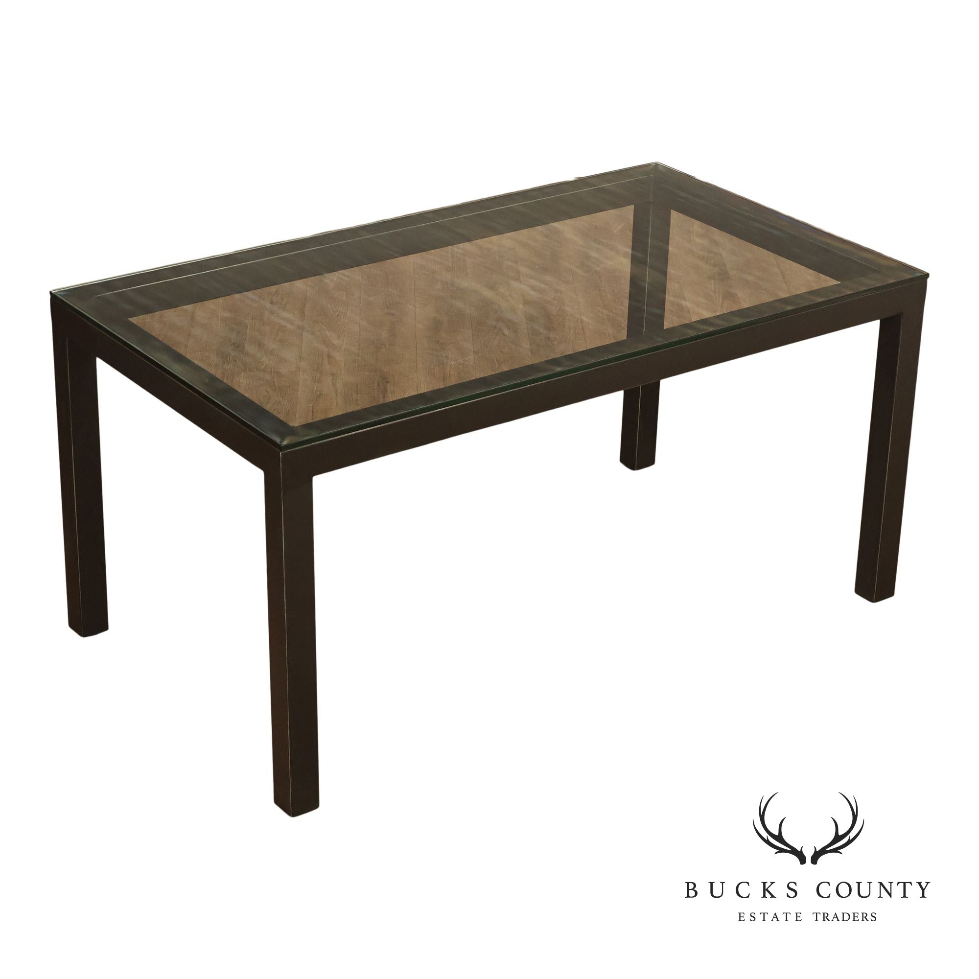 Mitchell Gold + Bob Williams Modern Parsons Style Glass Top Dining Table
