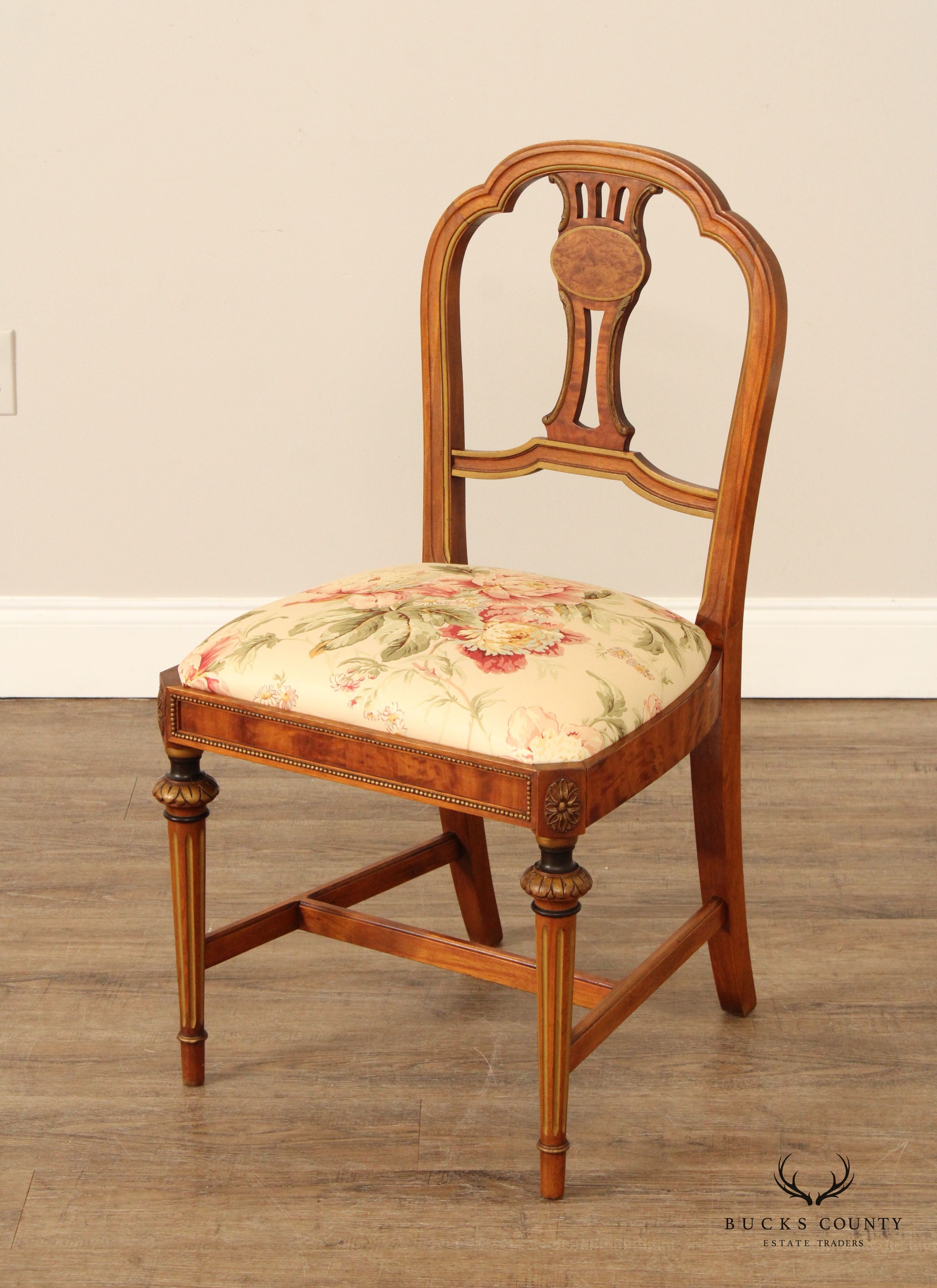 Sligh 1930's French Louis XVI Style Pair of Partial Gilt Burlwood Side Chairs