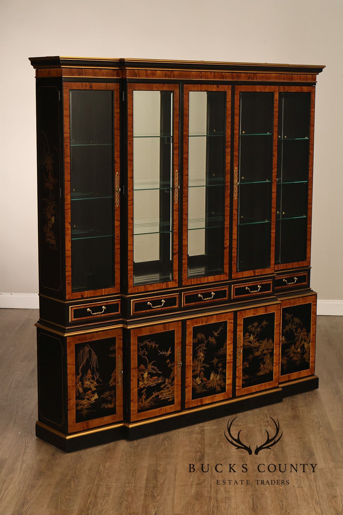Drexel Asian Style Chinoiserie Display Cabinet Breakfront
