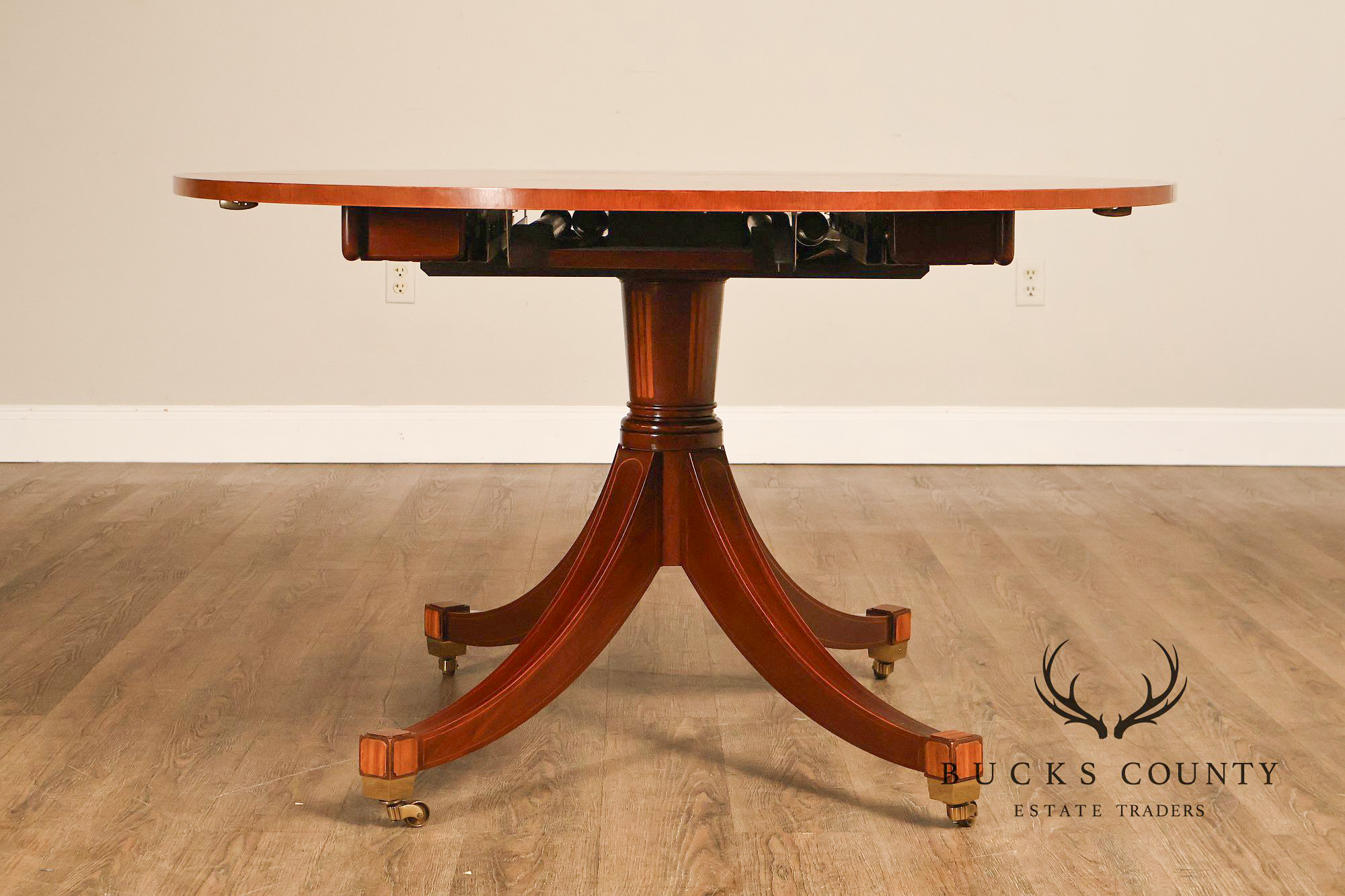 Baker Regency Style Banded Mahogany Extendable Dining Table