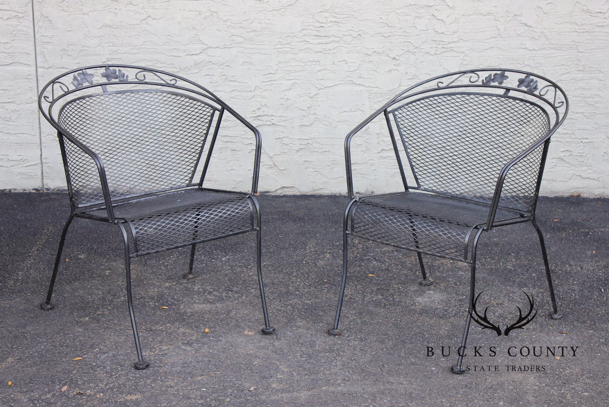 Vintage Wrought Iron Pair Of Patio Armchairs Chairs