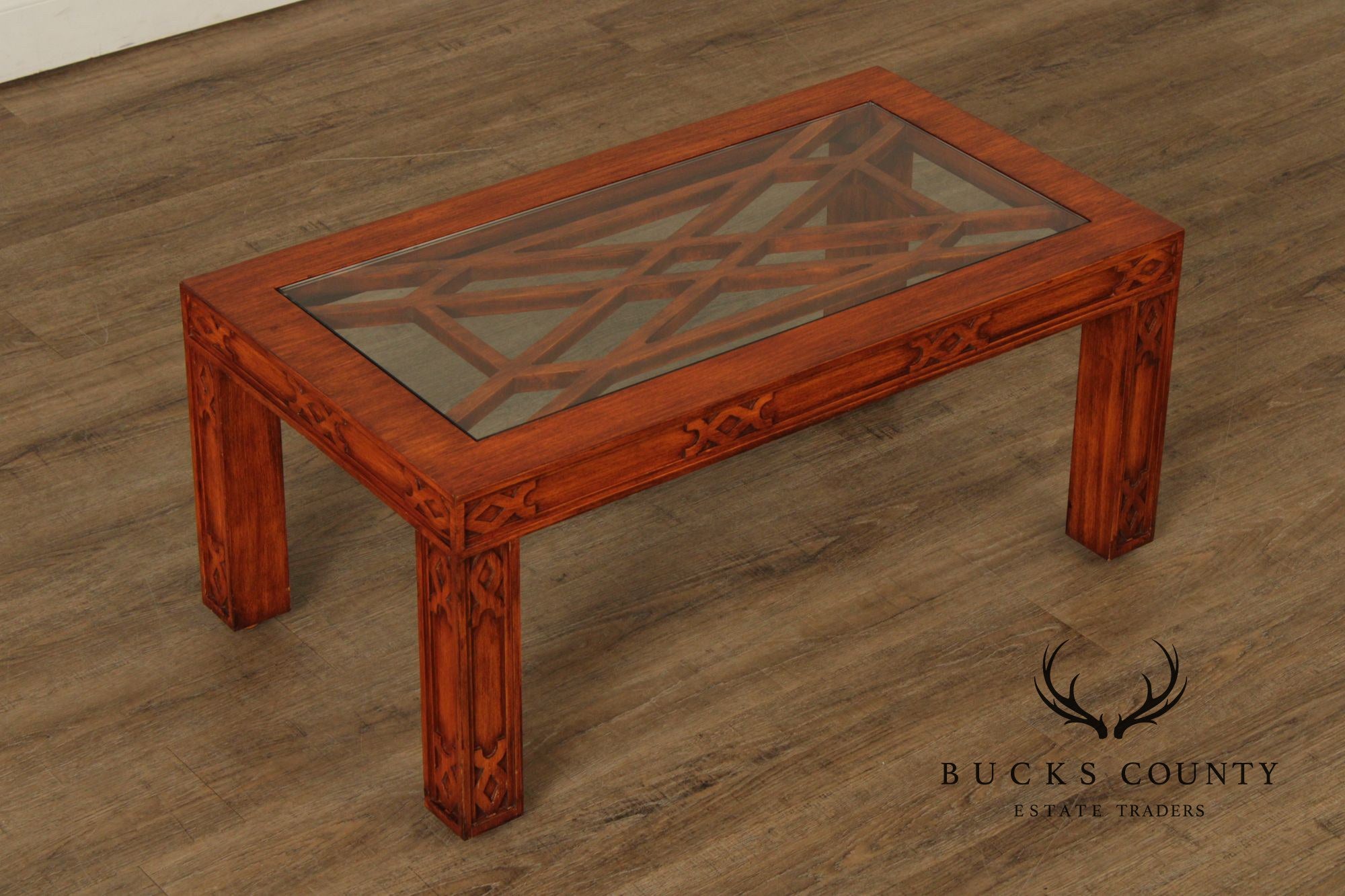 Chinese Chippendale Style Glass Top Coffee Table
