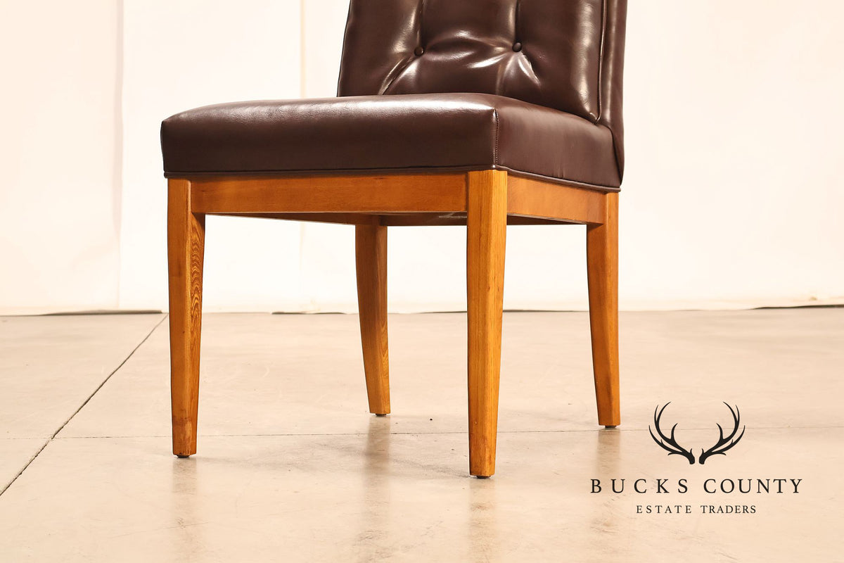 Mid Century Modern Set of Eight Walnut and Leather Dining Chairs