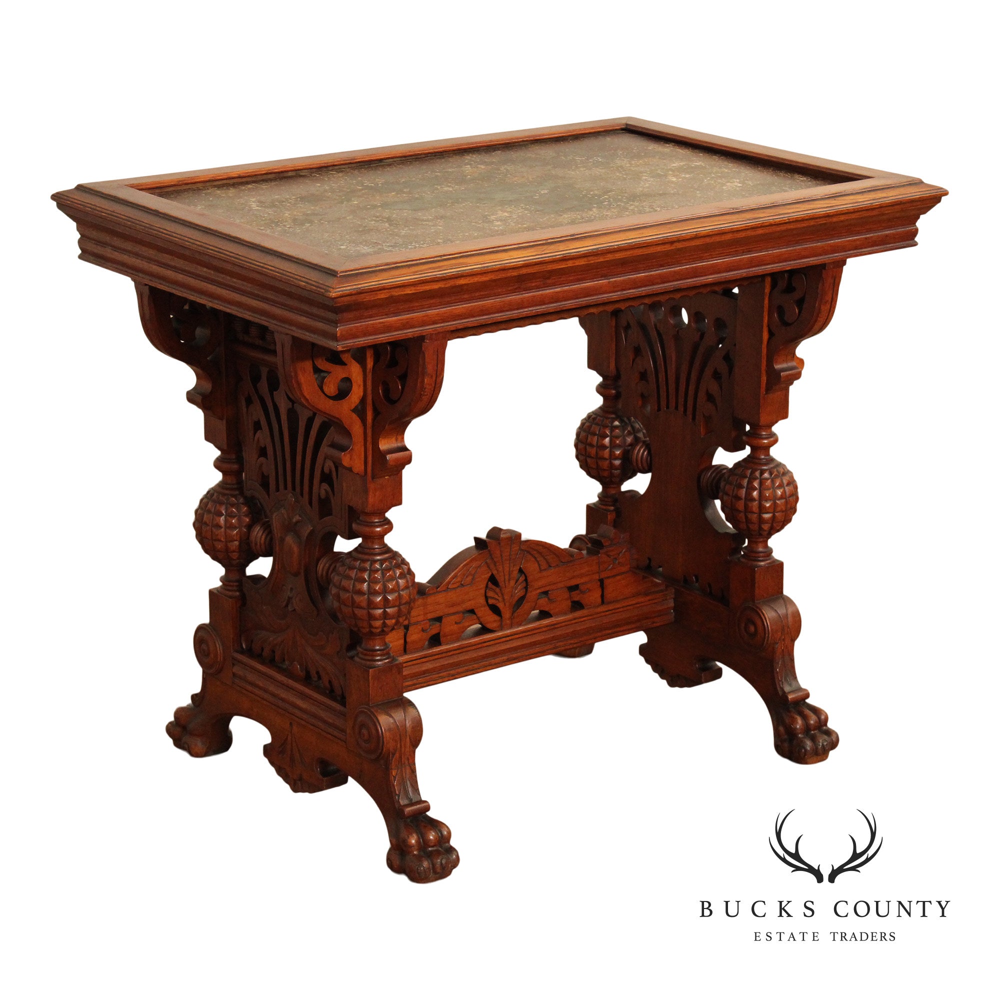 Antique Victorian Renaissance Revival Carved Oak Parlor Table