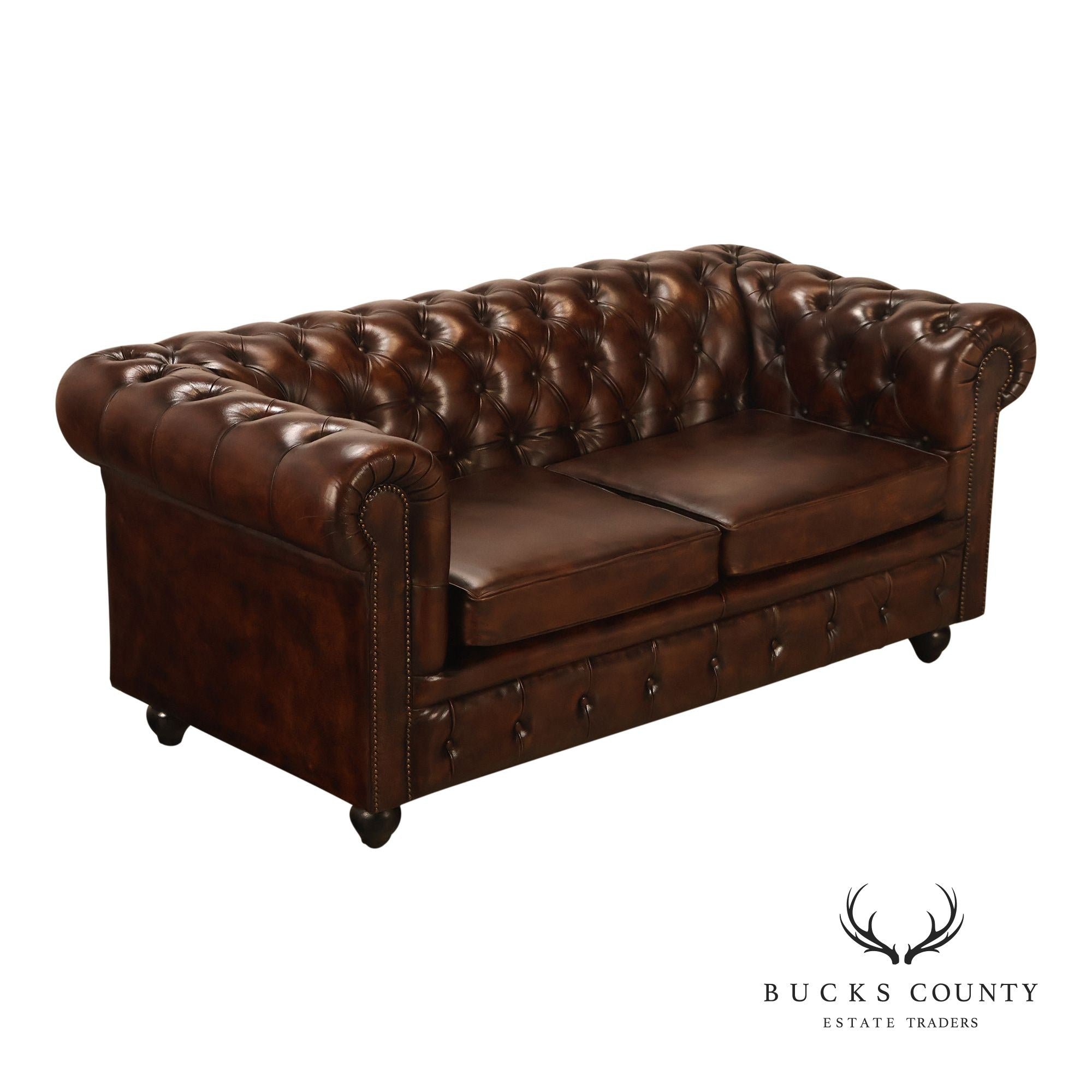Chesterfield Style Tufted Brown Leather Sofa