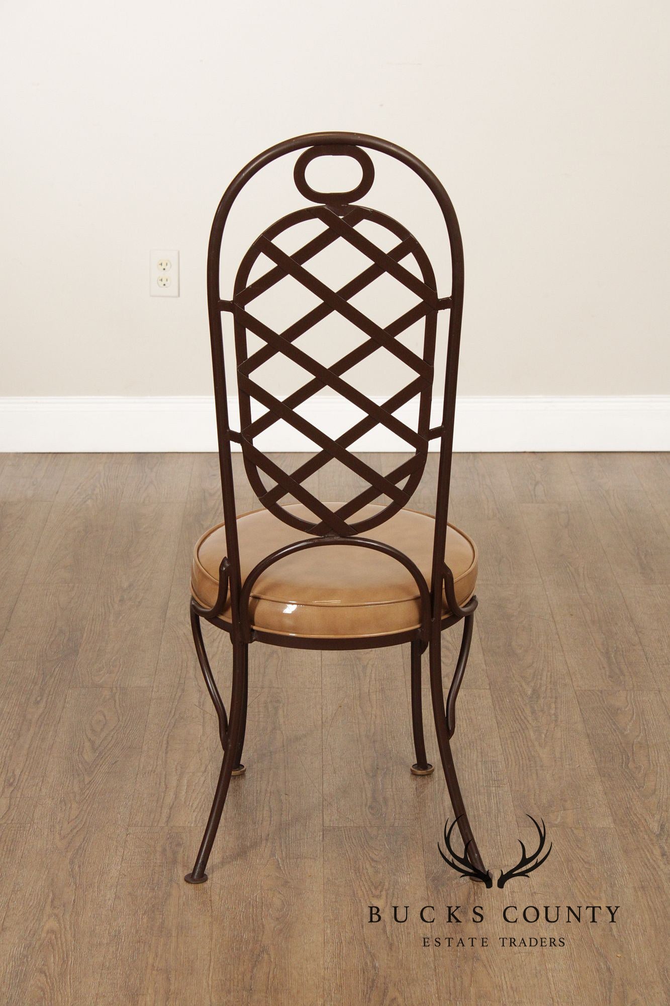 Creative Metal Products Set of Six Wrought Iron Lattice Dining Chairs