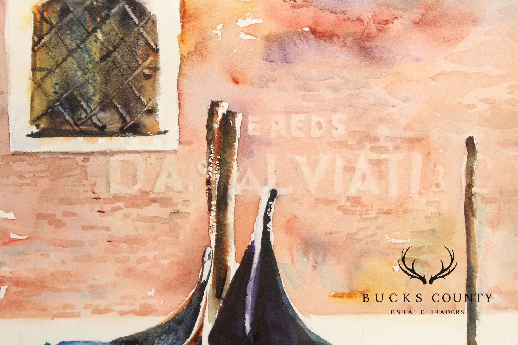 Judy Antonelli Framed Watercolor Painting, 'The Waiting Gondolas'