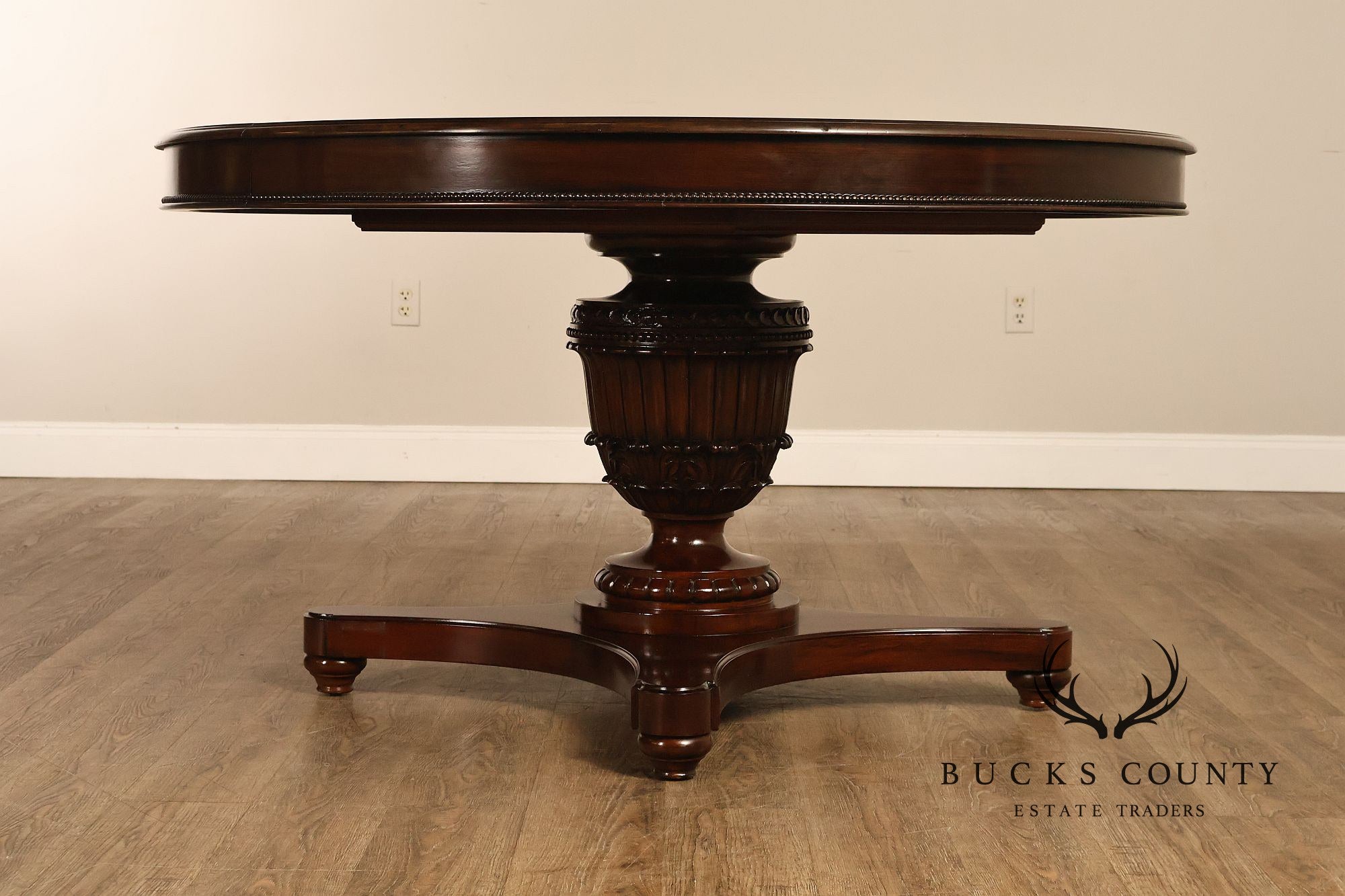 Empire Style 54" Round Mahogany Expandable Pedestal Dining Table