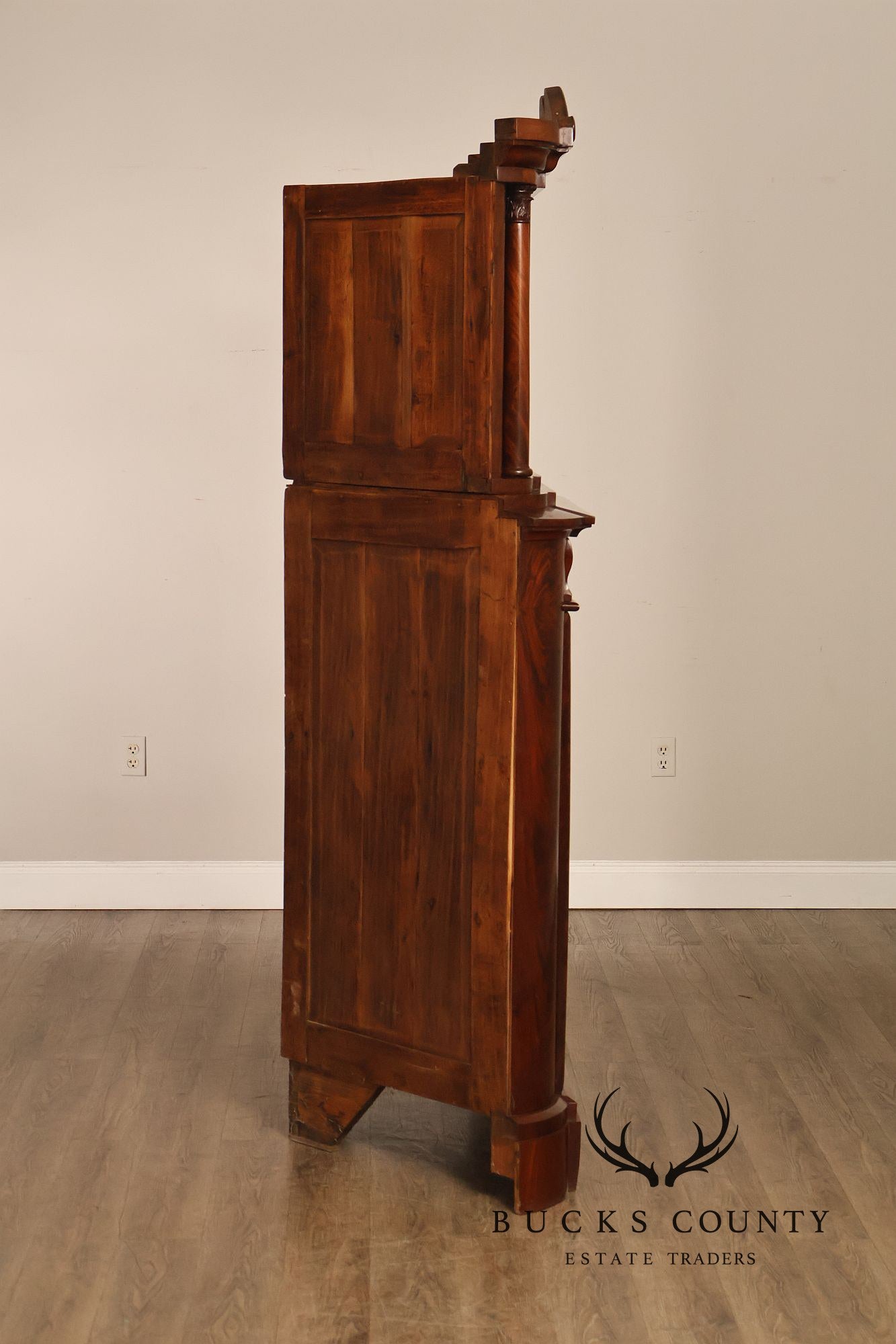 Antique Mahogany Biedermeier Two Piece Corner Cabinet