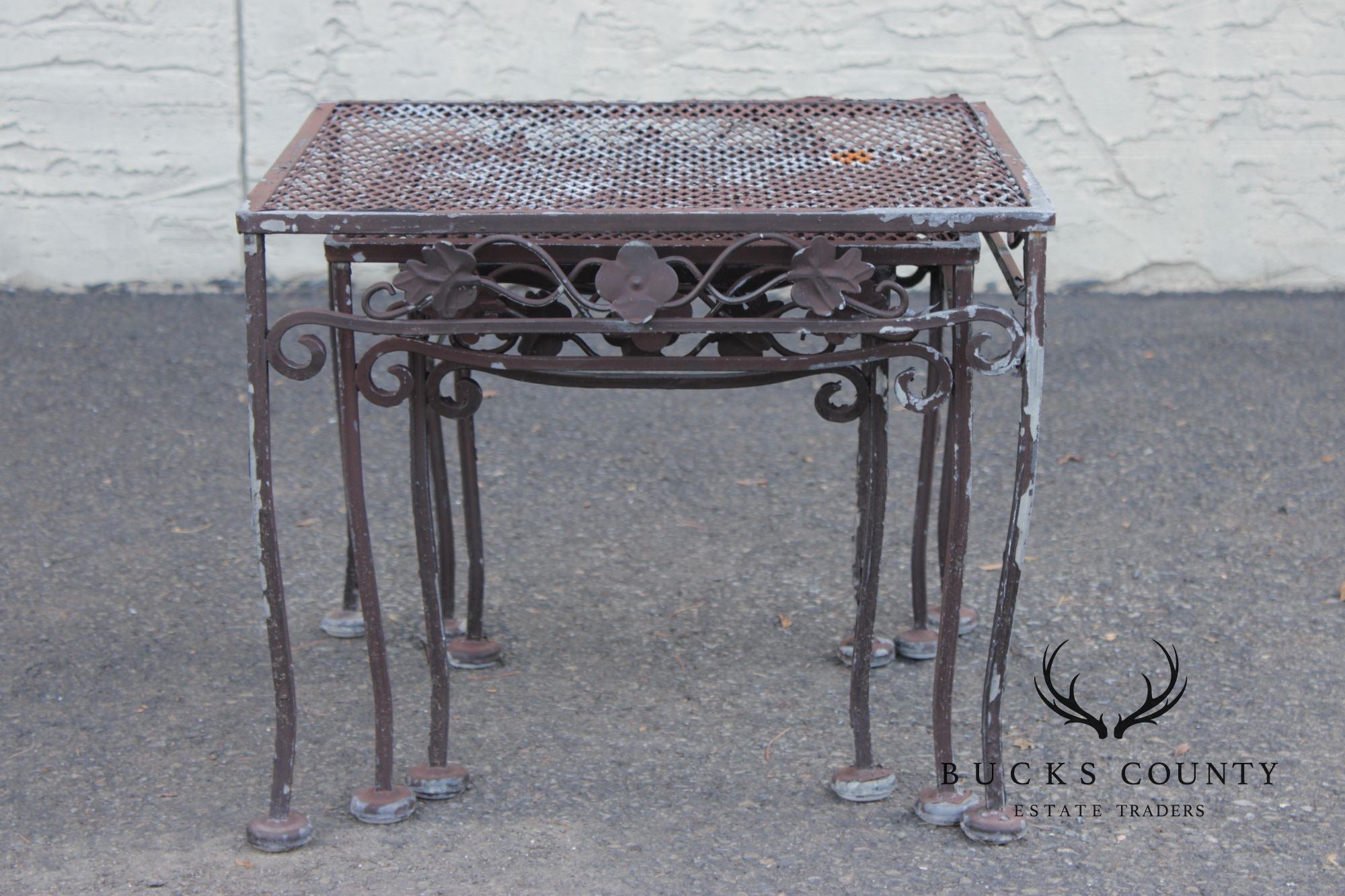 Vintage Set of Three Wrought Iron Outdoor Patio Nesting Tables