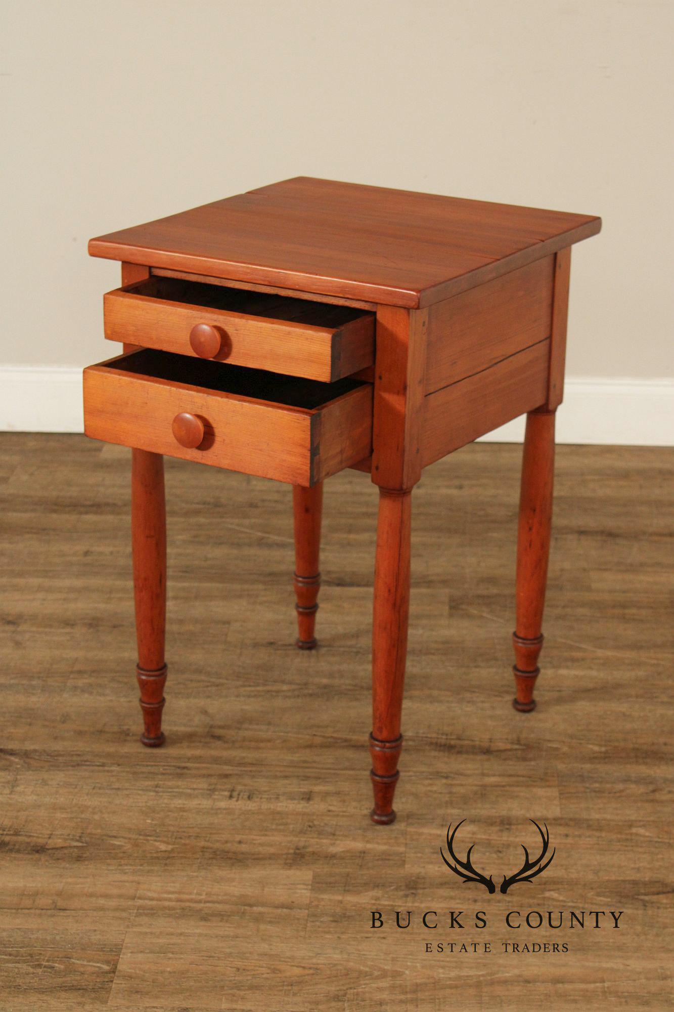 Antique Sheraton Two-Drawer Poplar Nightstand Work Table