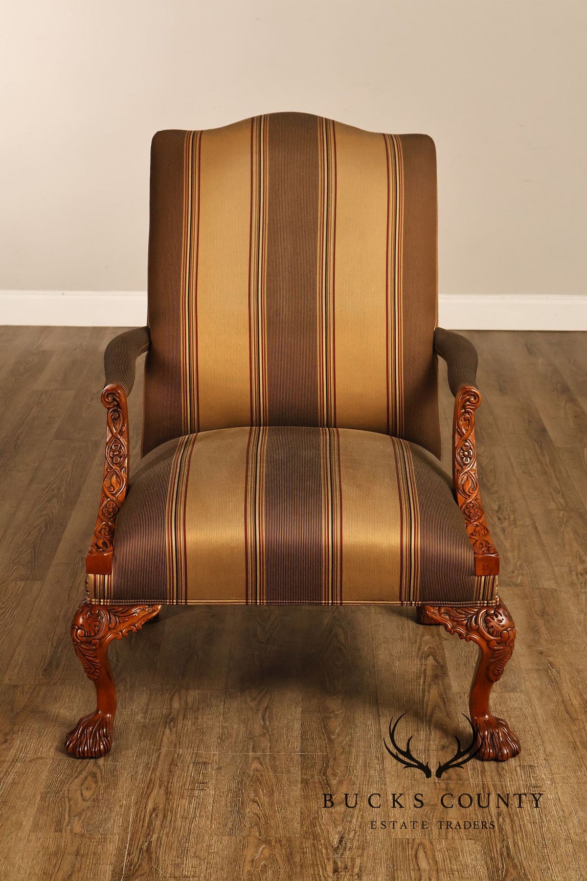 Century Chair Co. Traditional Chippendale Style Carved Upholstered Armchair