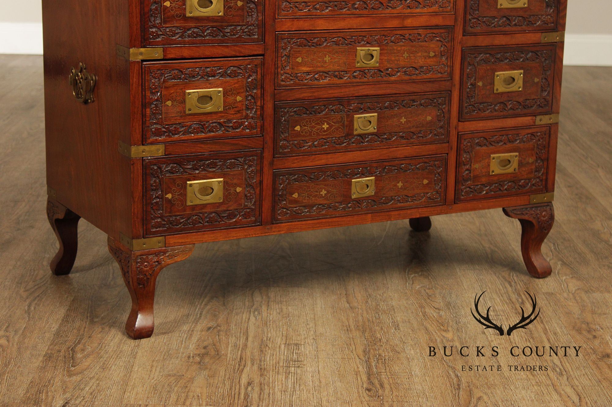 Anglo Indian Campaign Carved Rosewood Chest of Drawers