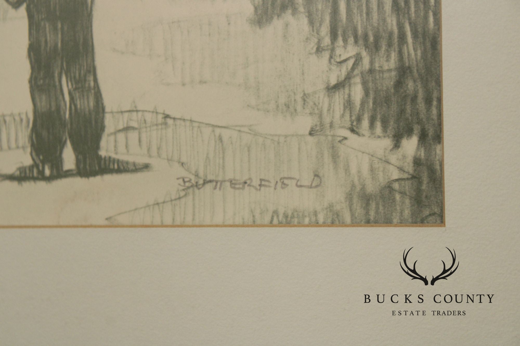 W. Cortland Butterfield Framed Drawing, Children in a Wood