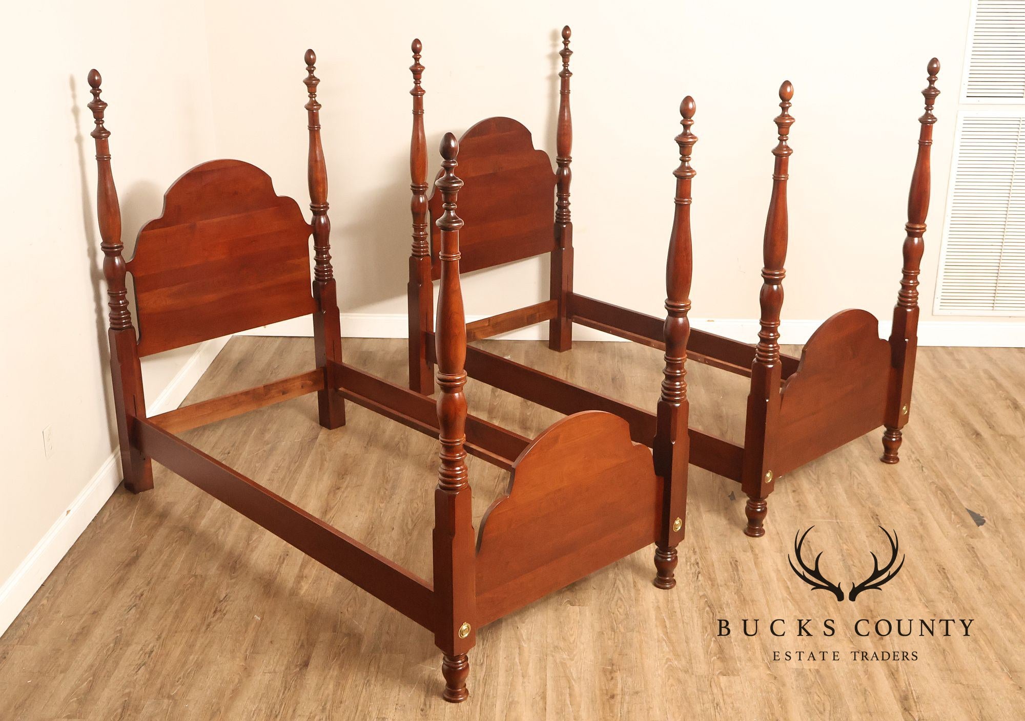 Pair Of Traditional Cherry Wood Twin Poster Beds