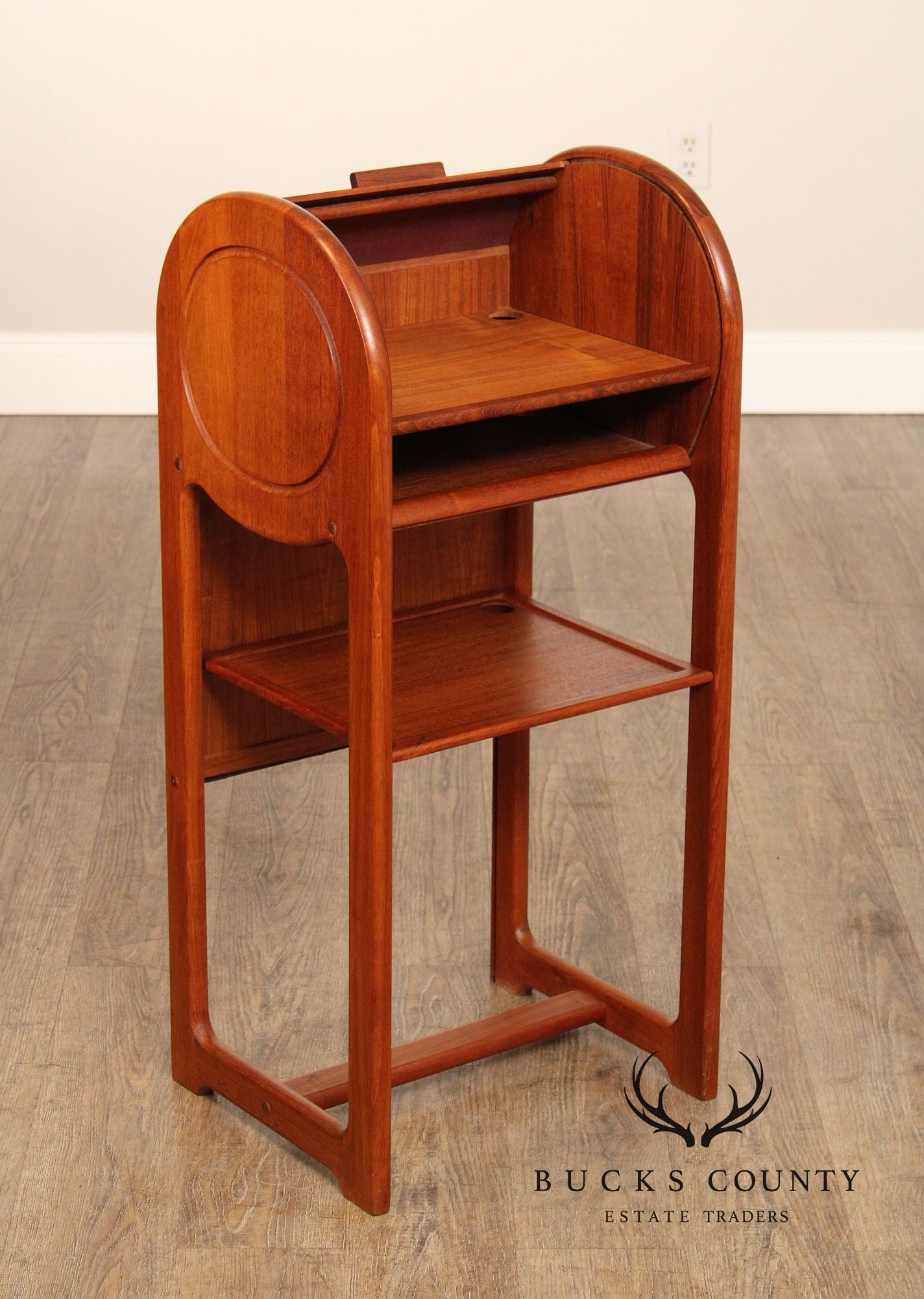 Danish Modern Teak Roll Top Telephone Stand