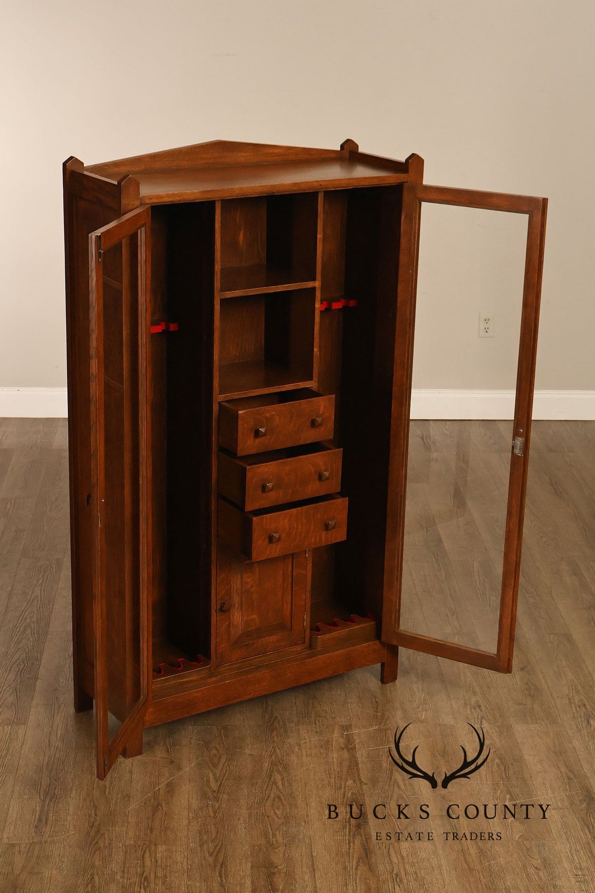 Antique Grand Rapids Mission Oak Gun Cabinet