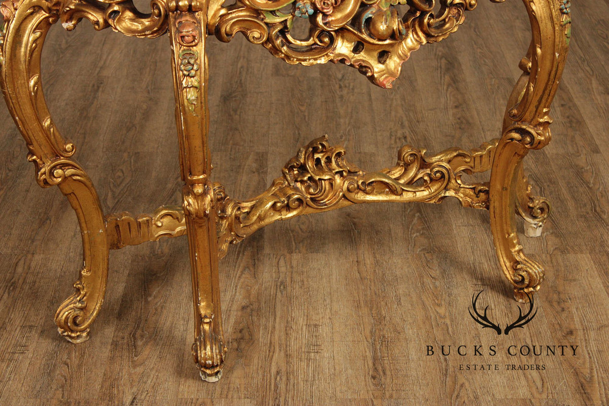 Venetian Rococo Style Marble Top Giltwood Console Table