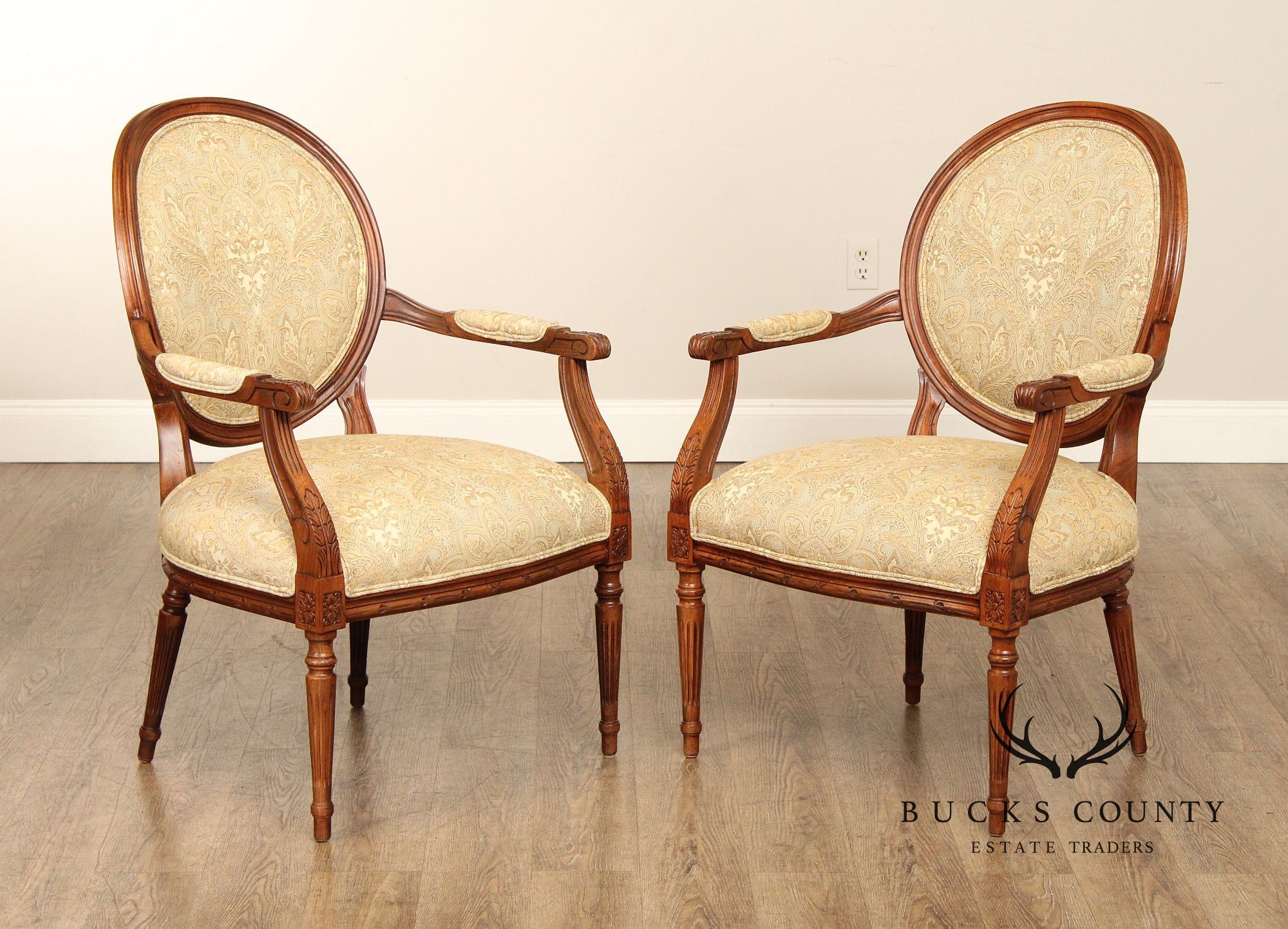 Ethan Allen French Louis XVI Style Pair Of Fauteuil Armchairs