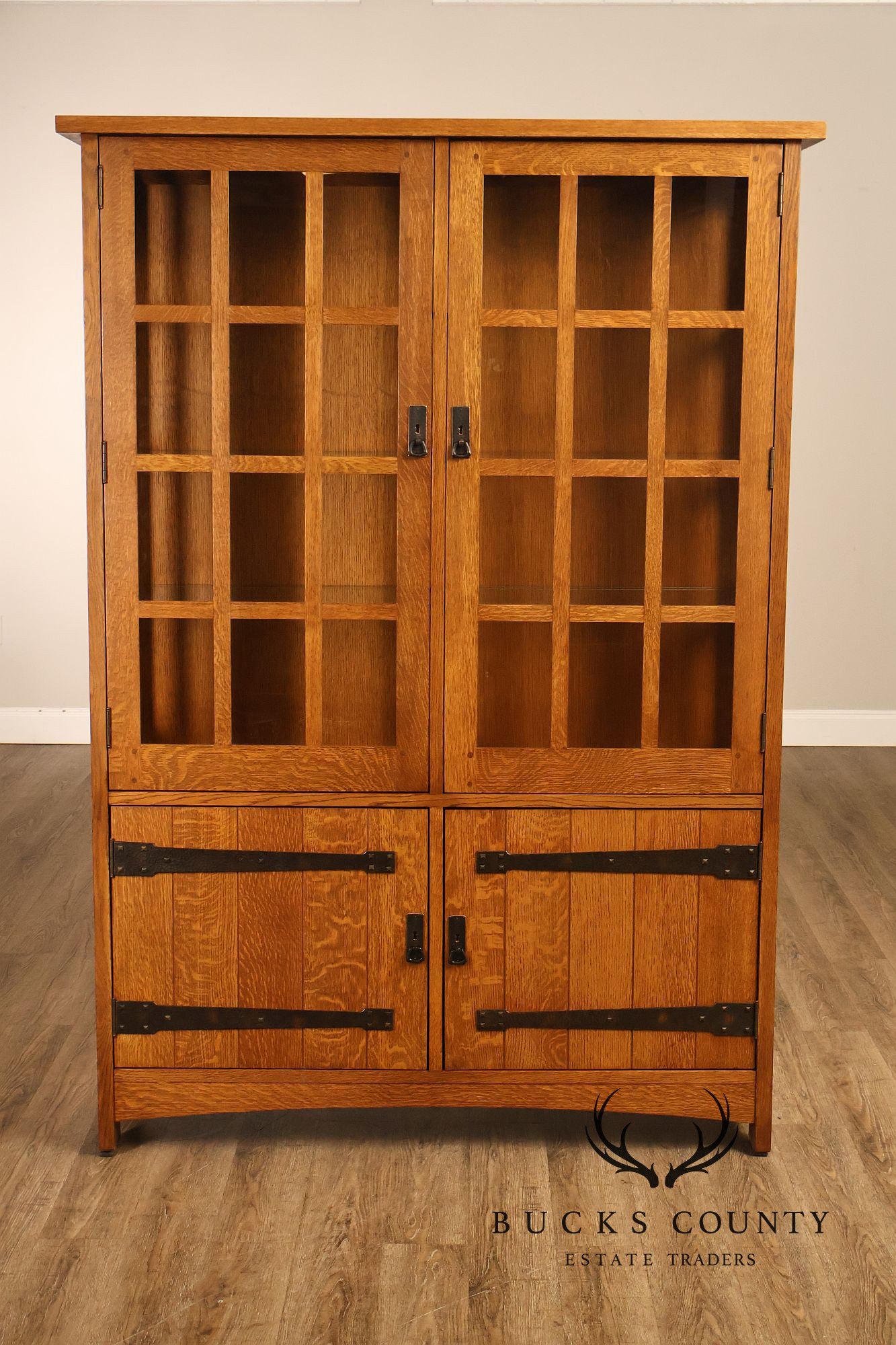 Stickley Mission Collection Oak China Cabinet With Strap Hardware