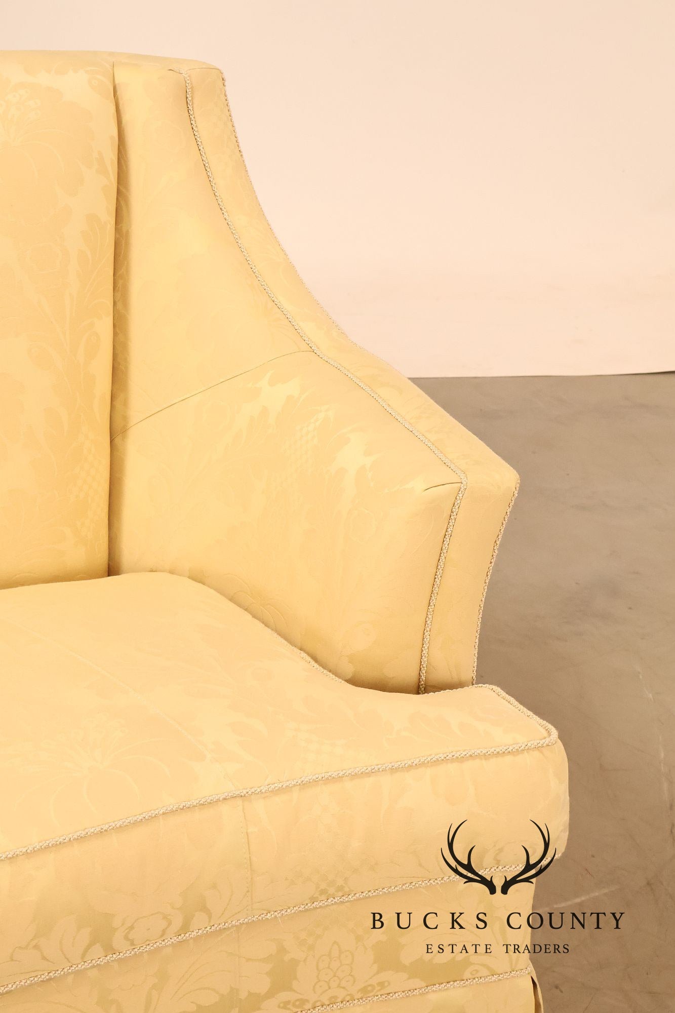 Councill Custom Damask Upholstered Curved Back Sofa