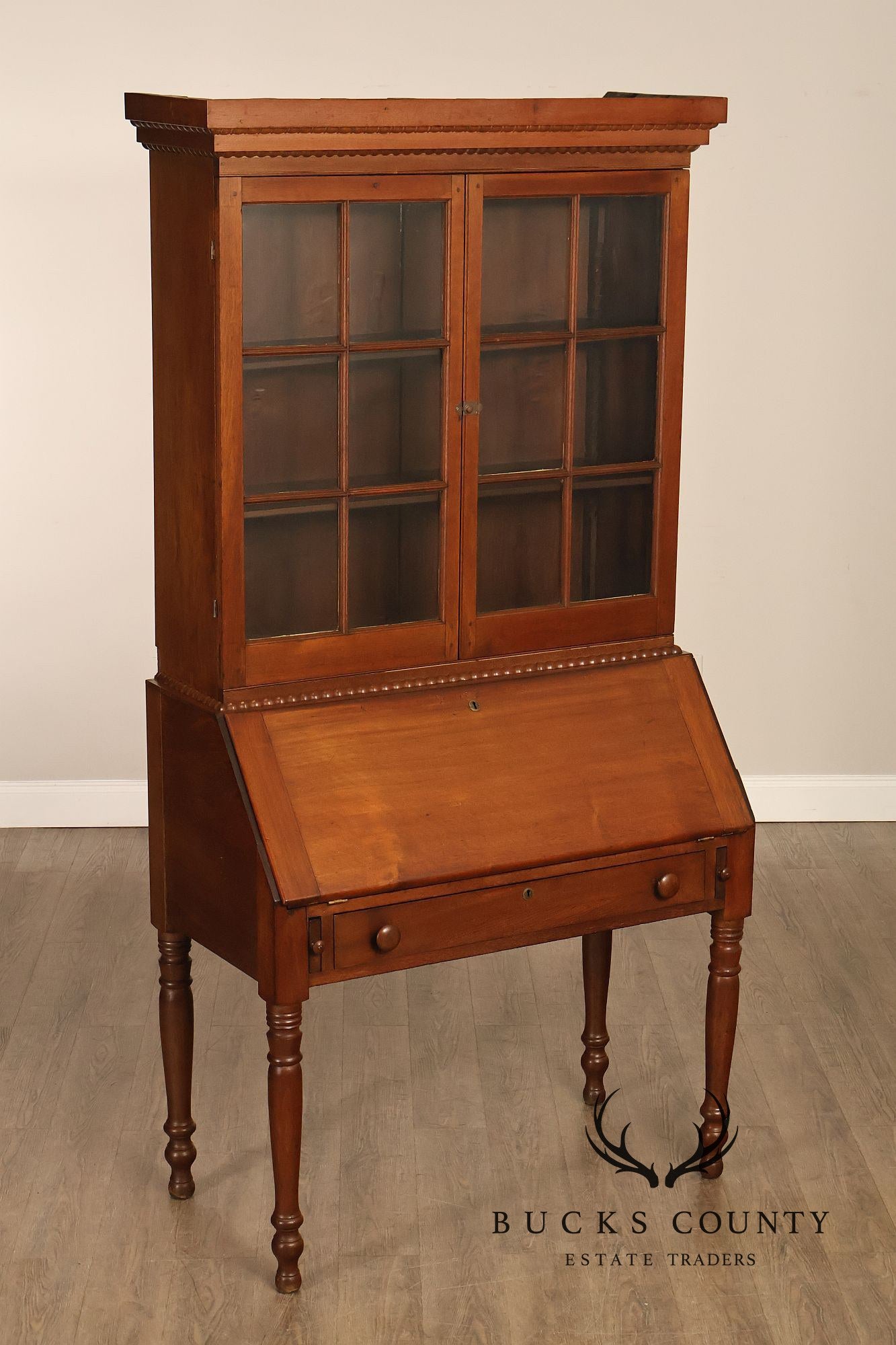 Antique American Sheraton Walnut Secretary Bookcase