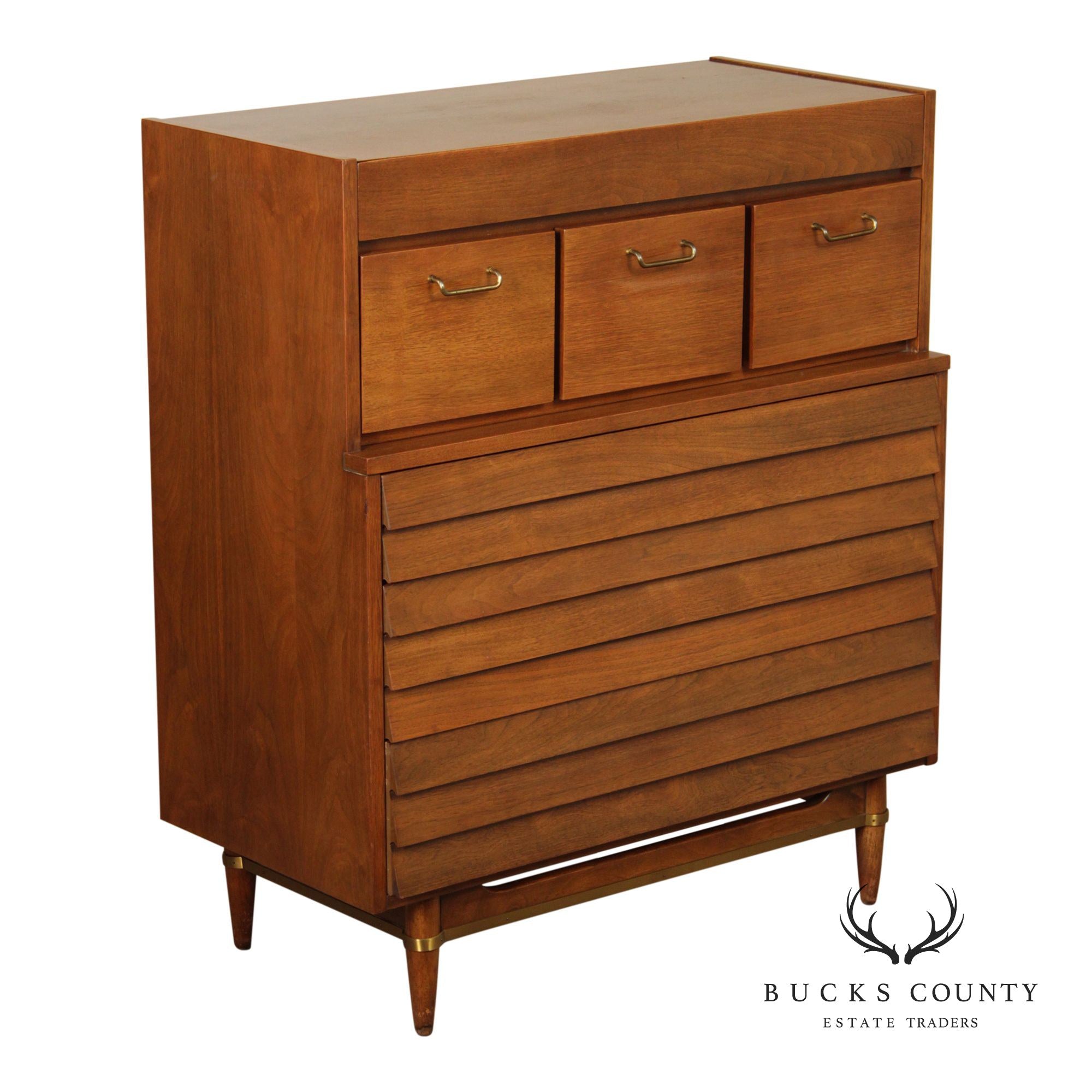 Merton Gershun For American Of Martinsville Mid-Century Modern Walnut Louvered Tall Chest