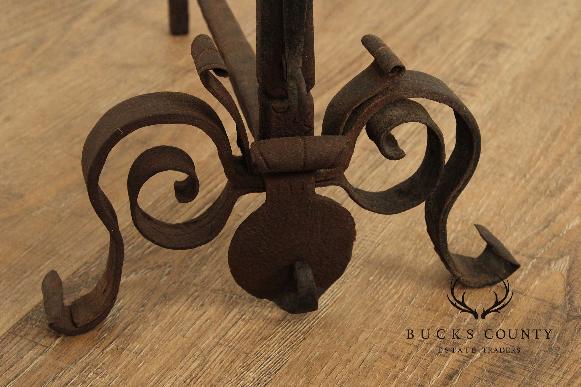 Antique Pair of Forged Iron and Brass Fireplace Andirons