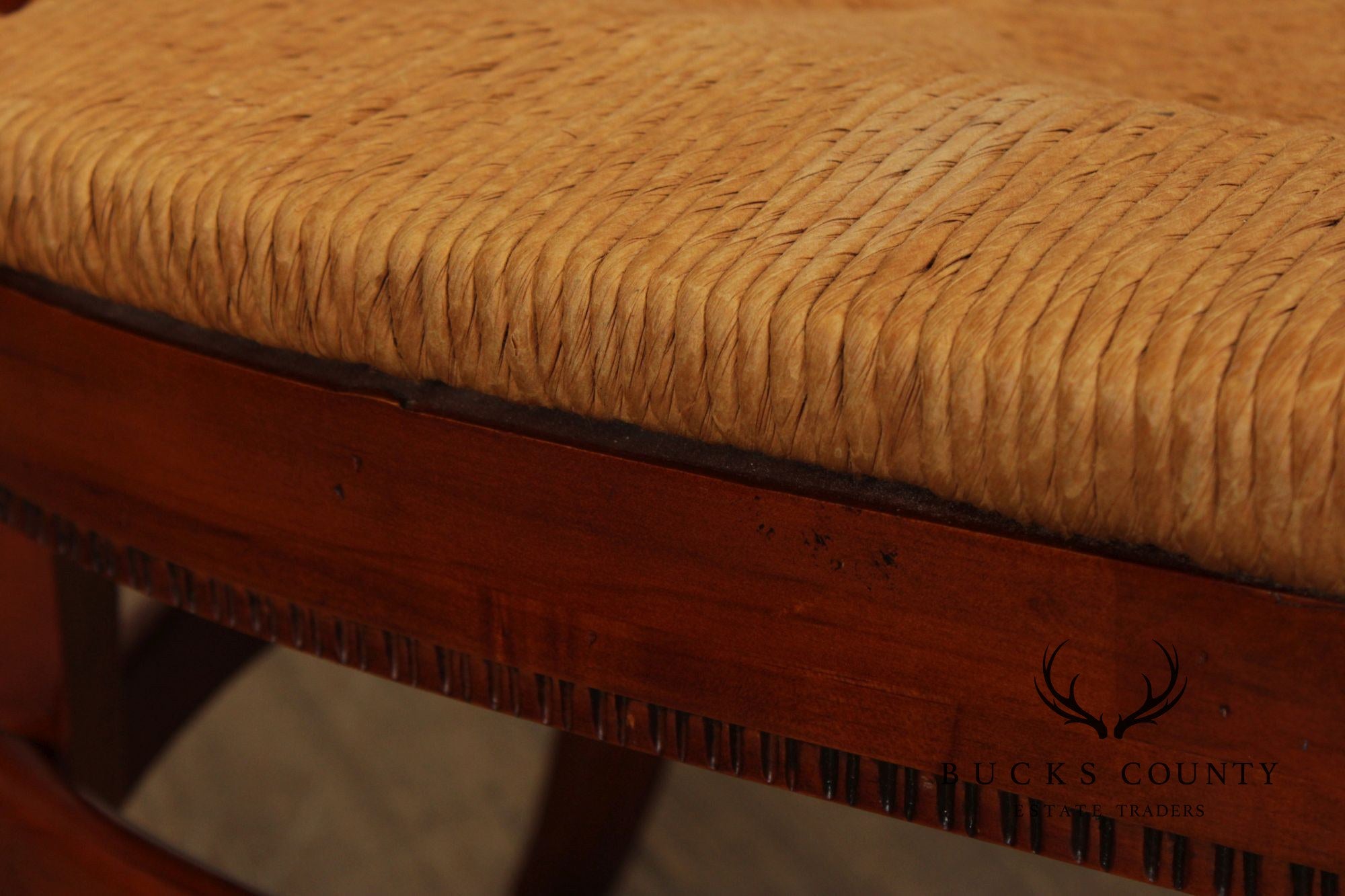 Federal Style Set of Four Eagle-Carved Rush Seat Dining Chairs