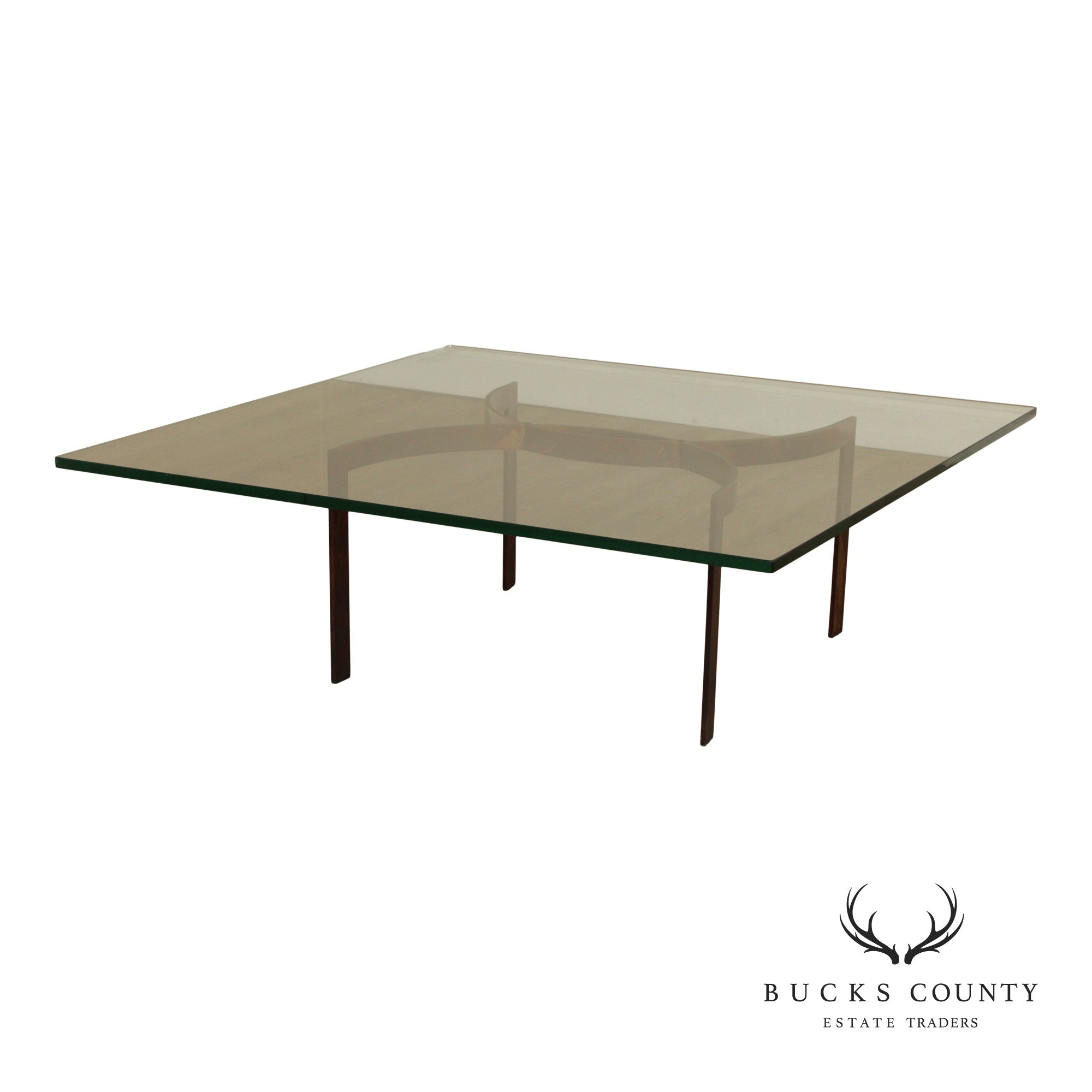 Brutalist Square Glass Top Steel Base Coffee Table