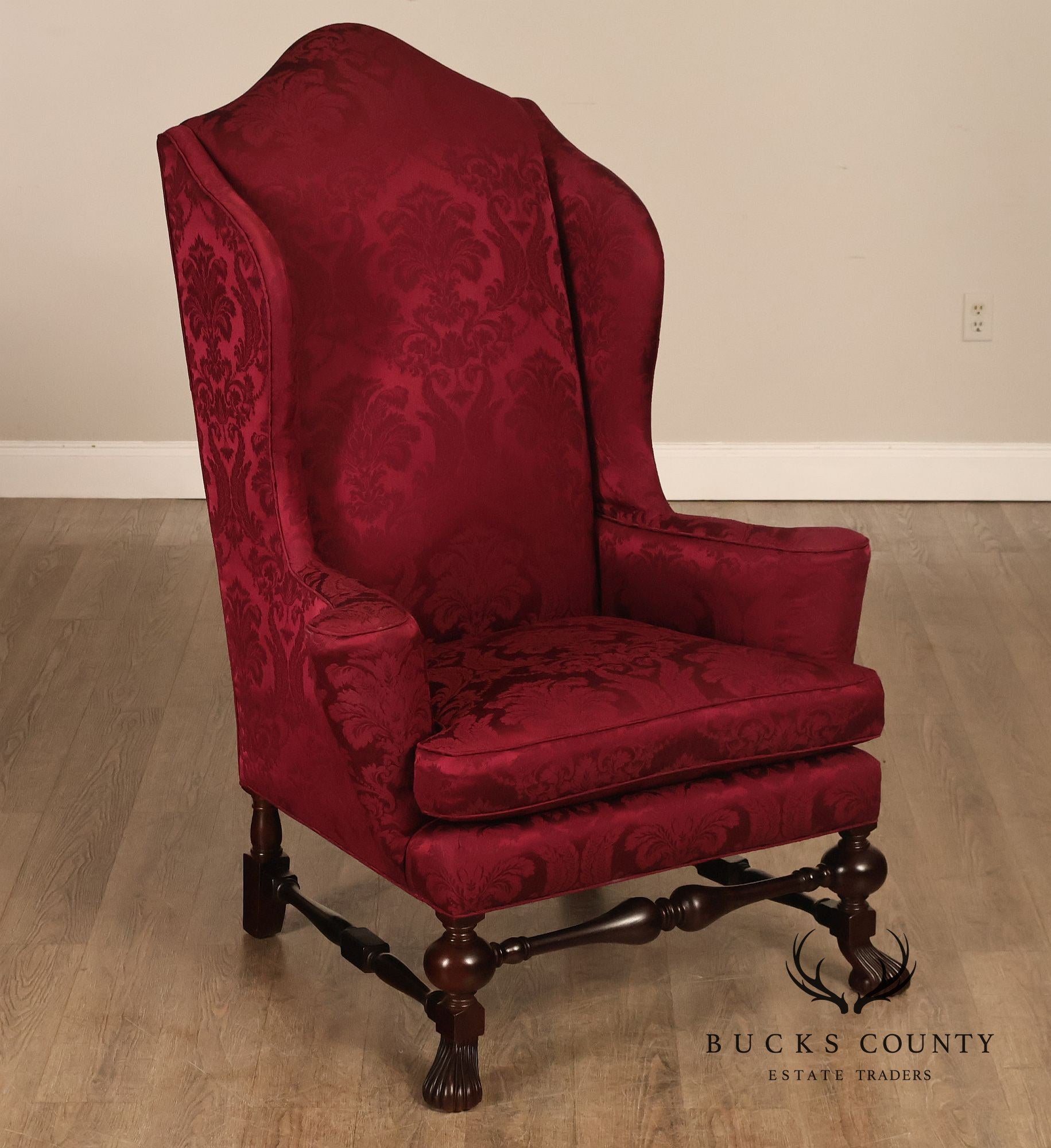 Baker Stately Homes Collection Pair of Carved Wingback Armchairs
