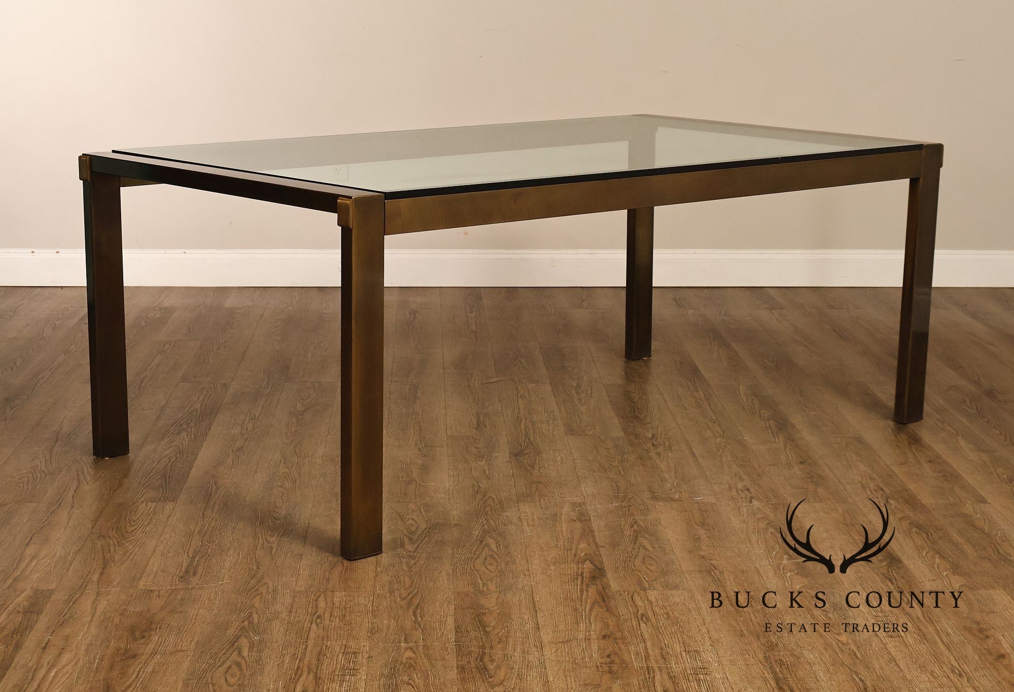 John Stuart Bronze Finish Glass Top Extendable Dining Table