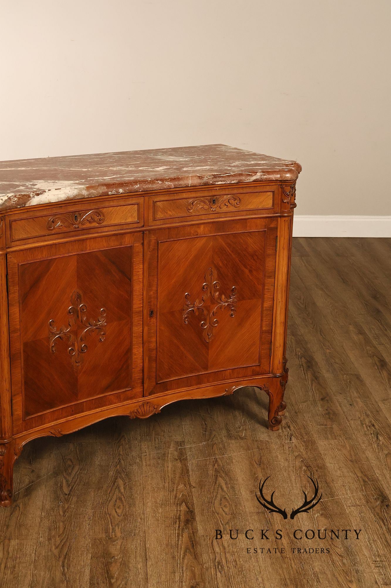 1920's French Louis XV Style Satinwood Marble Top Server