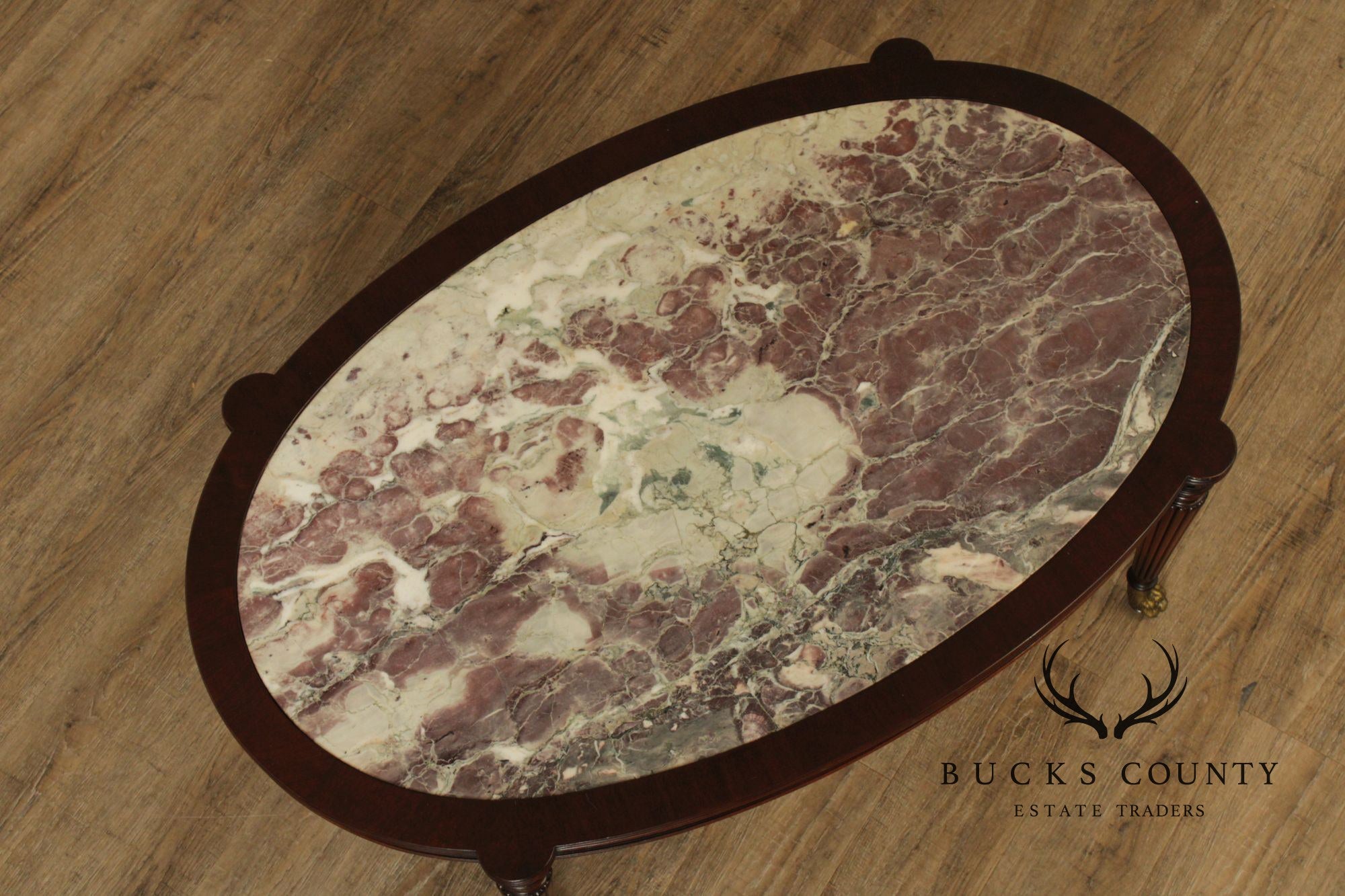1940's Custom Regency Style Marble Top Mahogany Coffee Table