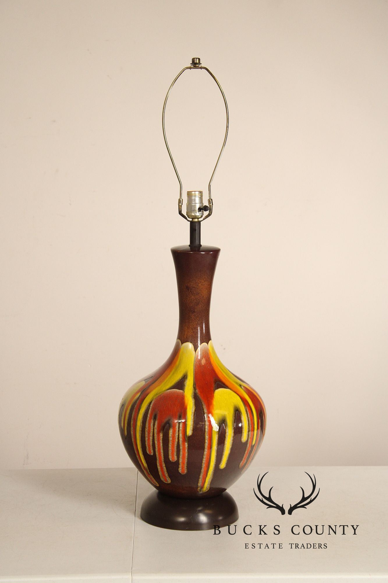 Mid Century Modern Pair of Drip Glazed Porcelain Table Lamps