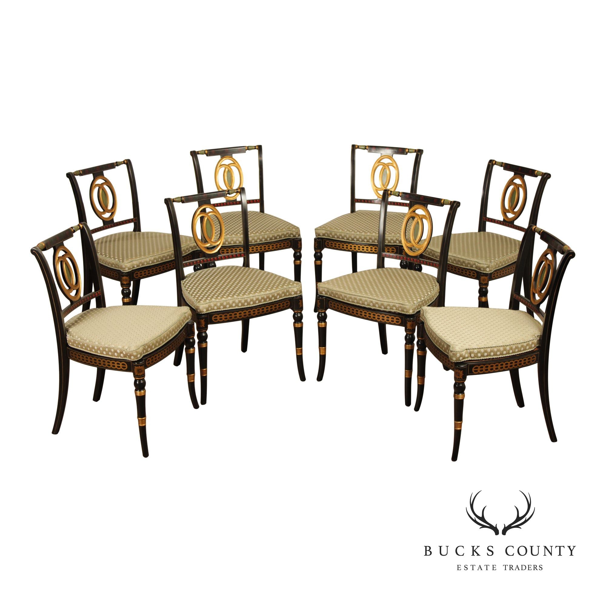 Theodore Alexander Regency Style Set Of Eight Painted And Gilt Dining Chairs