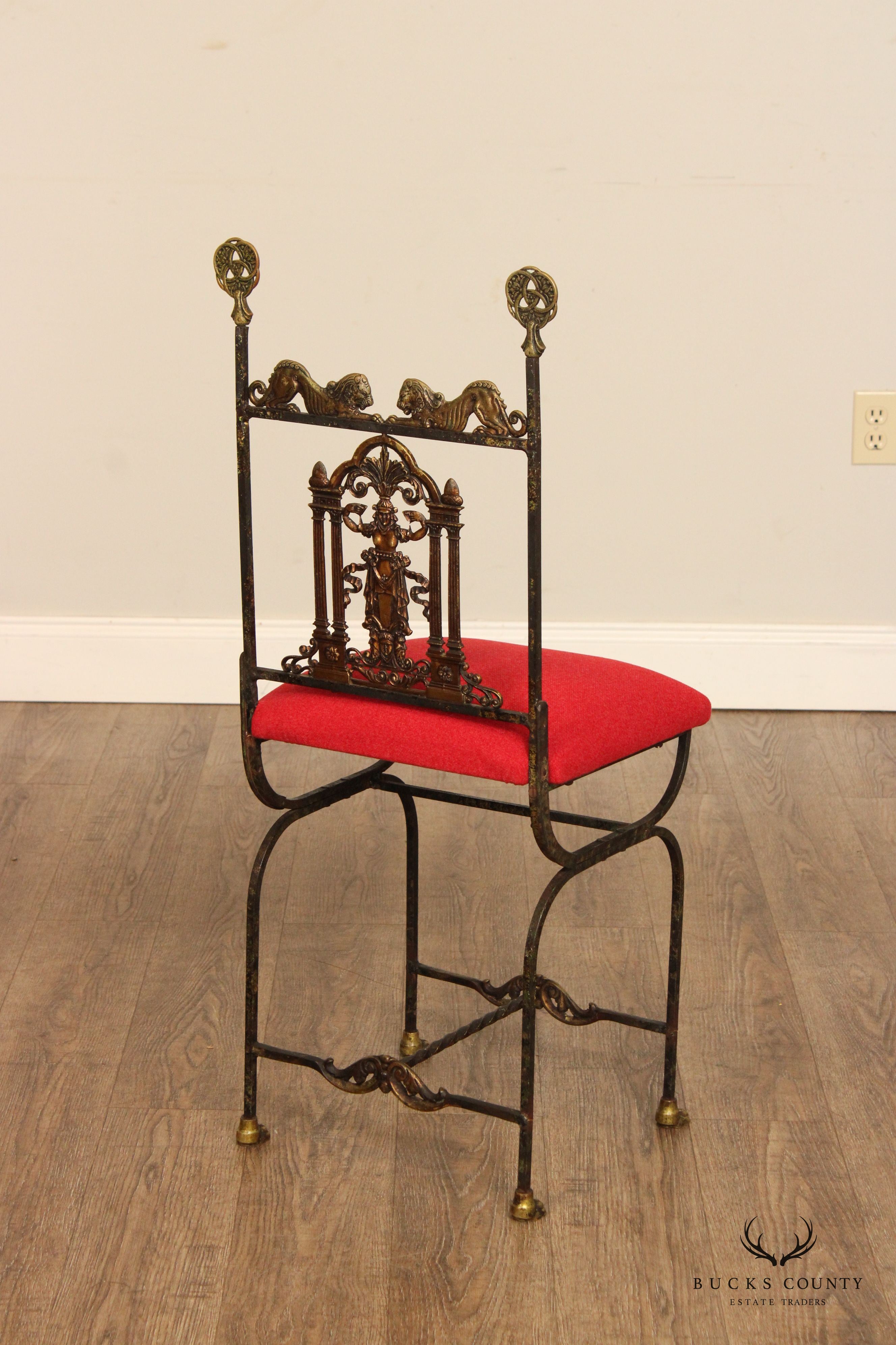 Oscar Bach Attributed Tudor Revival Style Bronze and Iron Side Chair