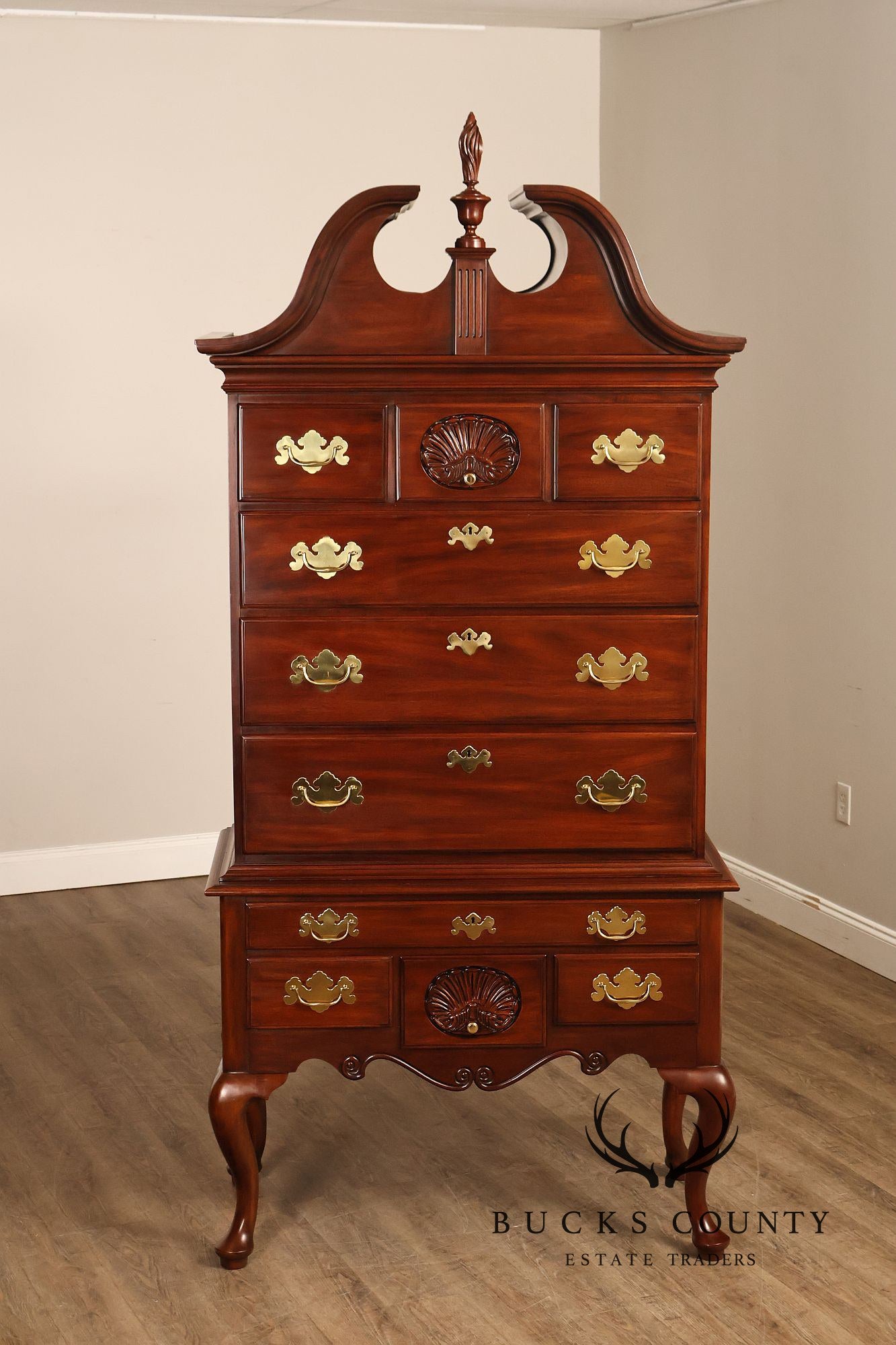 Henkel Harris Queen Anne Style Mahogany Highboy Chest