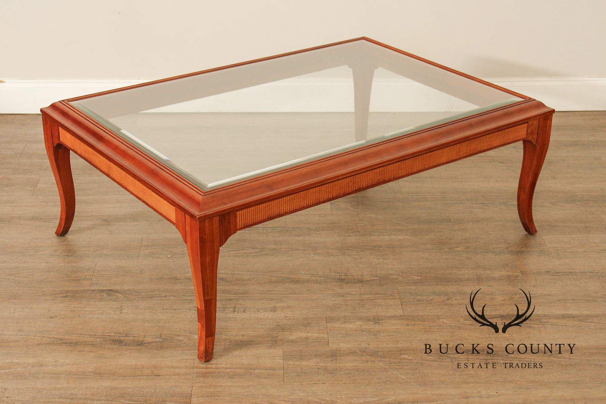 Lane Furniture Glass Top Cherry Coffee Table