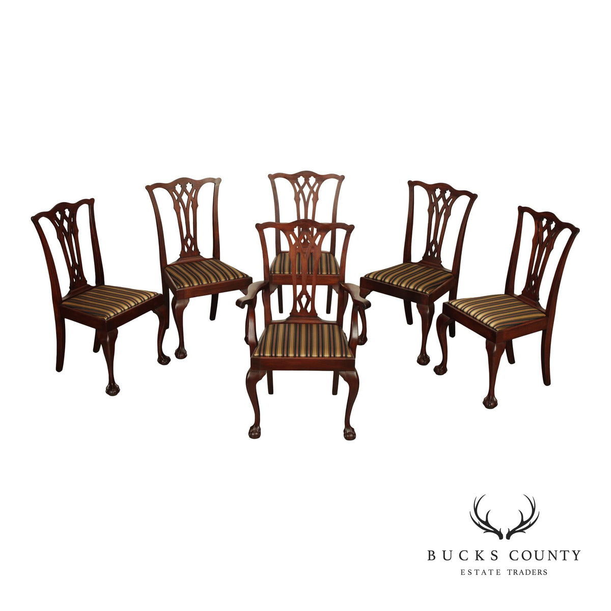 Vintage Chippendale Style Set Of Six Mahogany Dining Chairs