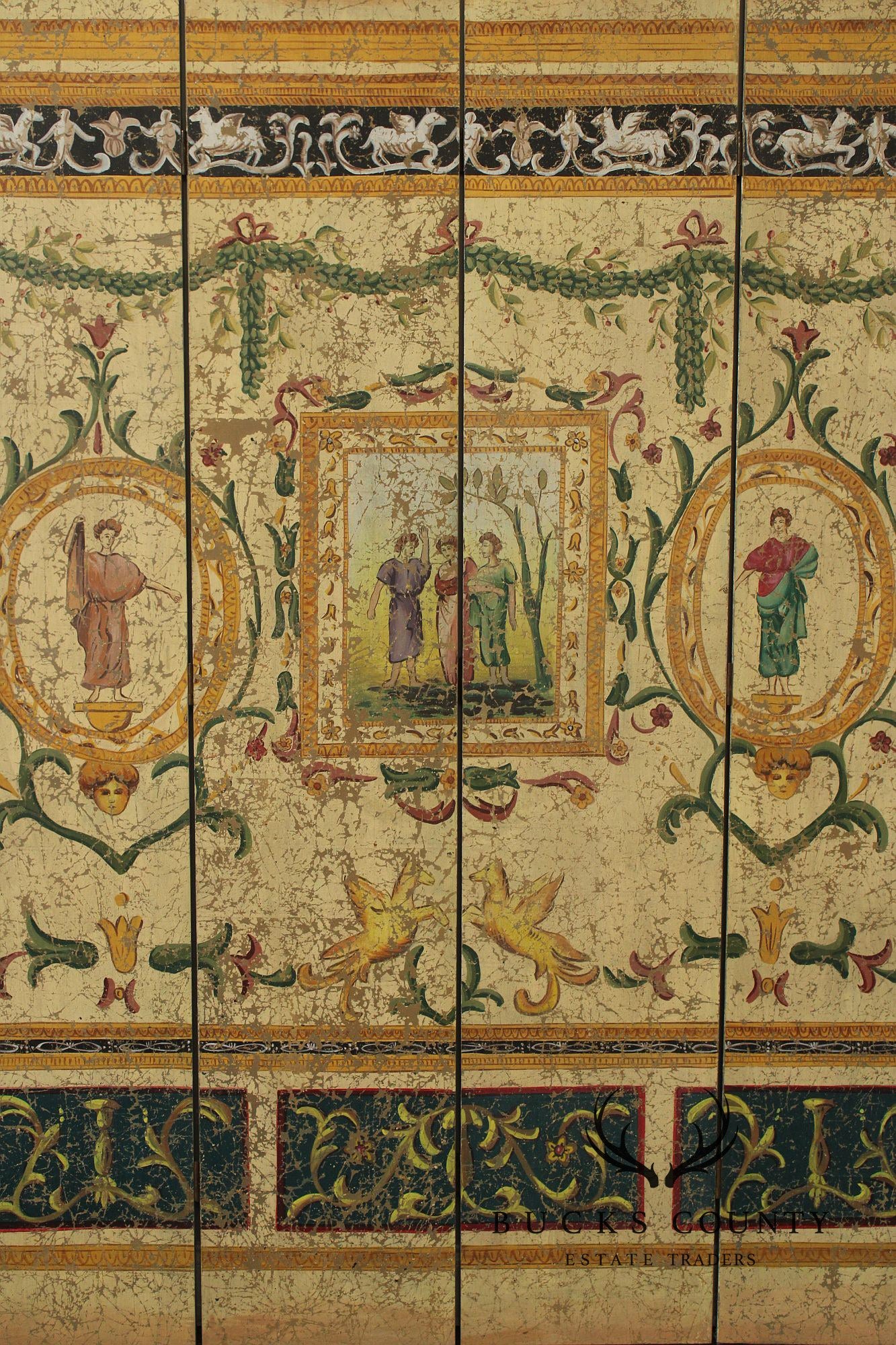 Italian Neoclassical Style Painted Four-Panel Folding Screen